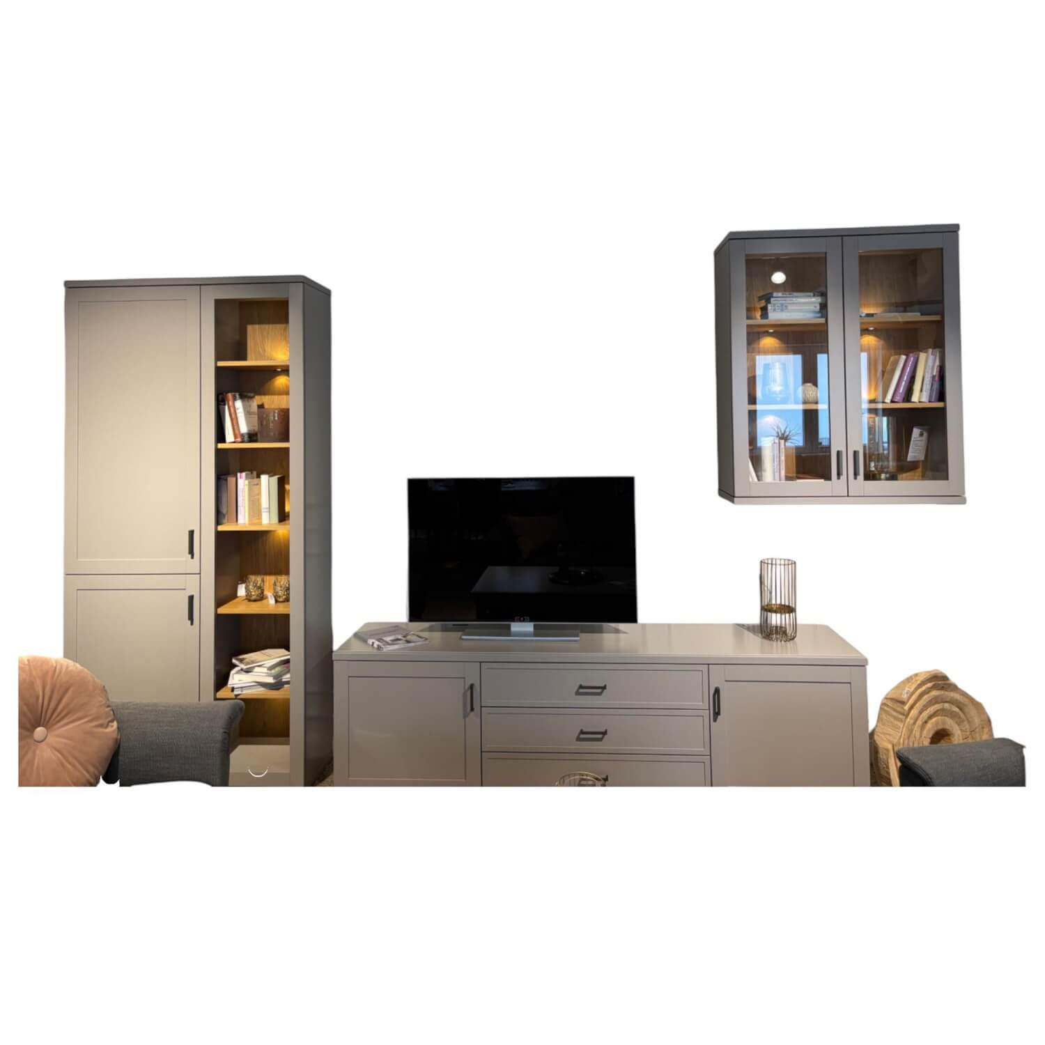 Global - Anbauwand Caseda Lack Platingrau Mit Beleuchtung Und Trafo - 1