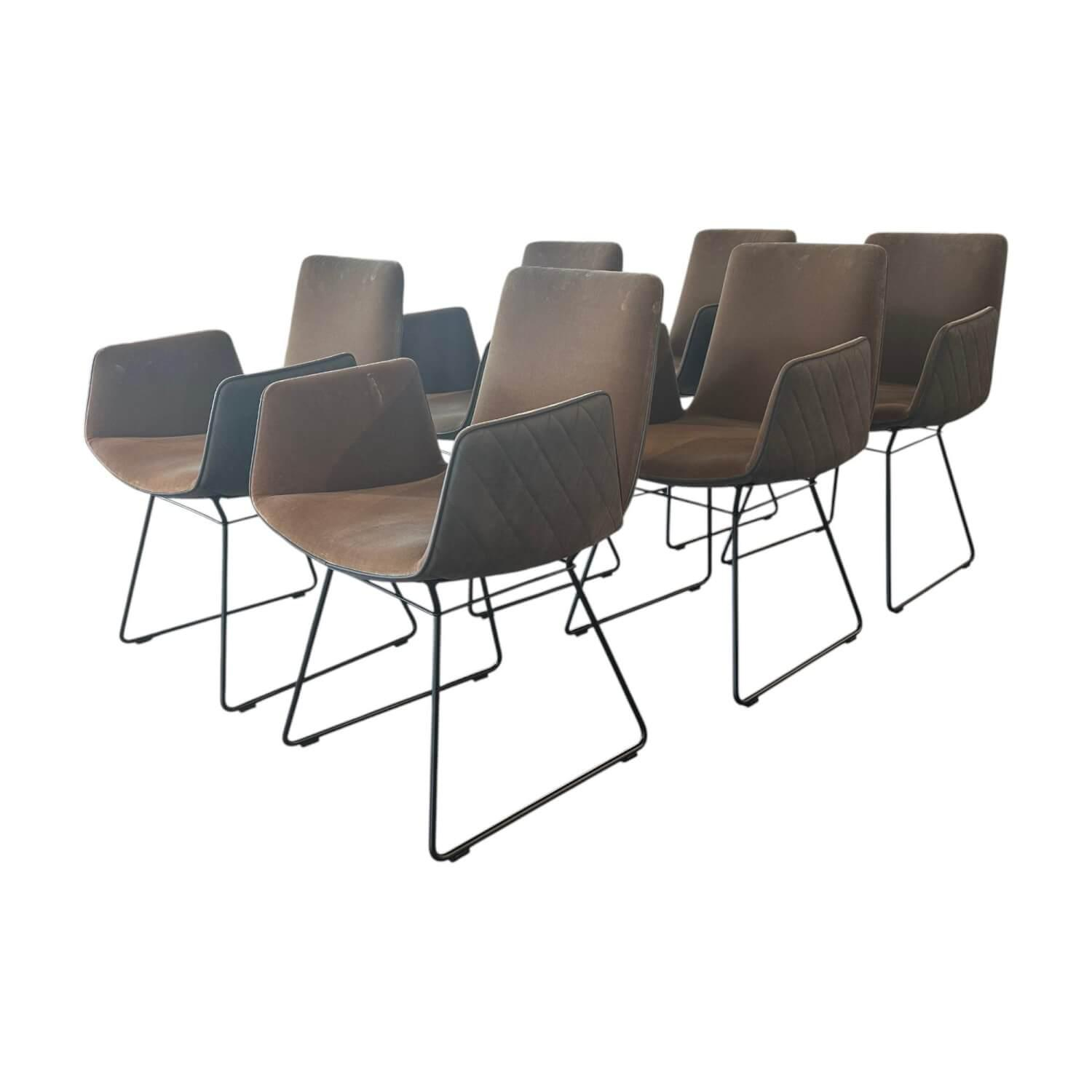 Freifrau - 6er Set Armlehnstuhl Amelie High Außen Leder Muscat Coffee Braun Grau Innen Stoff Harald 3 Braun Drahtgestell Tiefschwarz Schwarz - 1