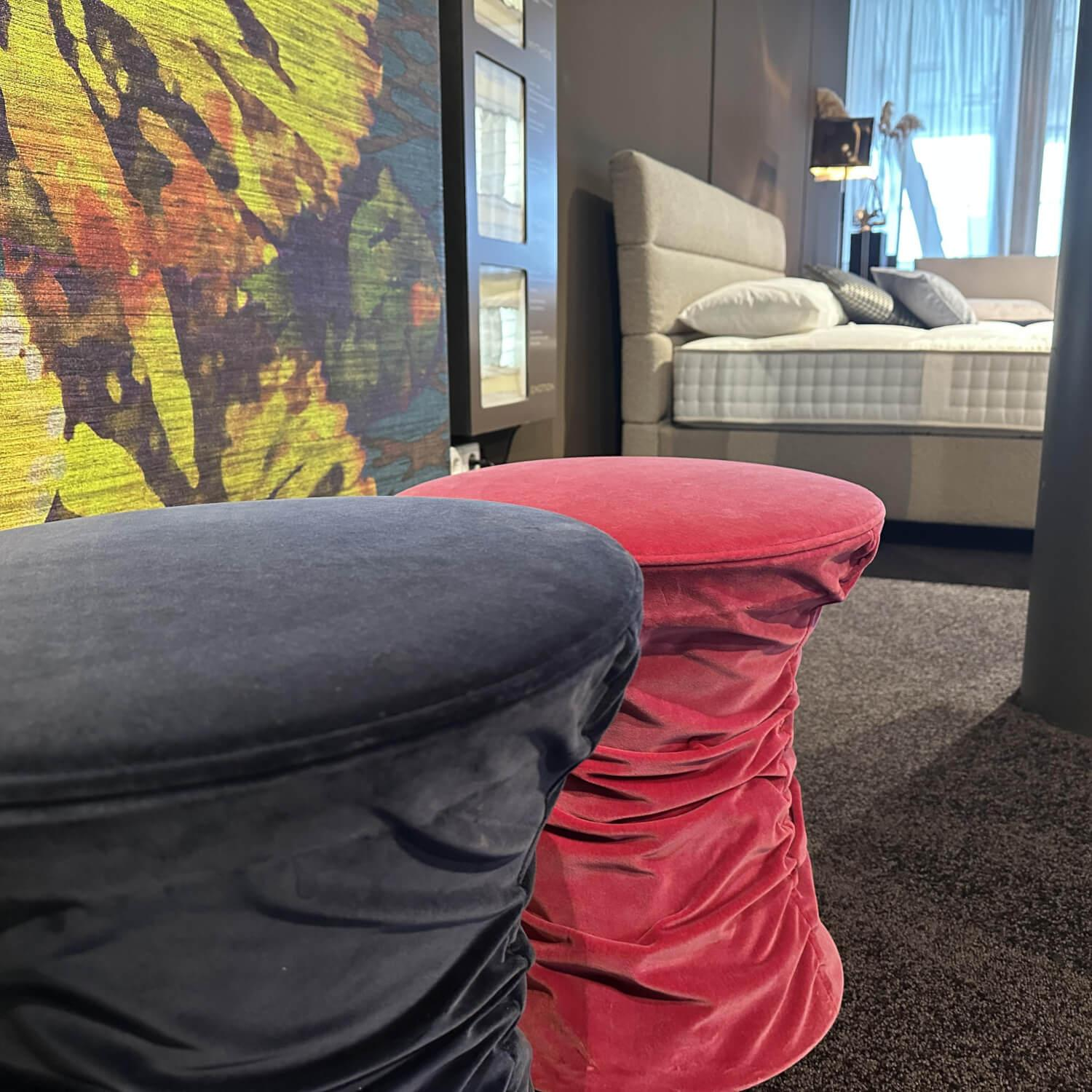 Walter Knoll - 2er-Set Hocker Bellows Stoff Harald 2 Rose Rosa Und Ocean Blau Mit Teflongleitern - 3