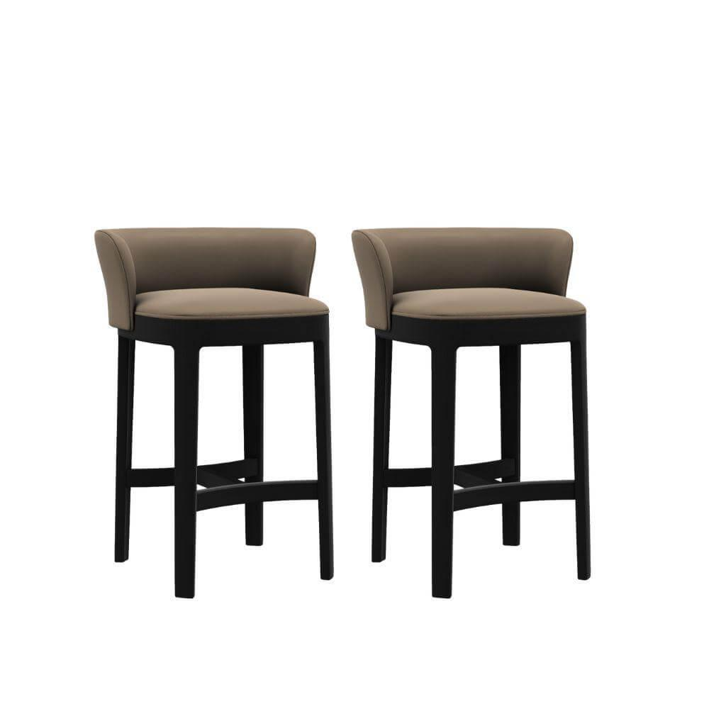 Molteni & C - 2er-Set Barhocker Devon Leder Extra L226 Braun Grau Gestell Holz Eiche Schwarz - 1