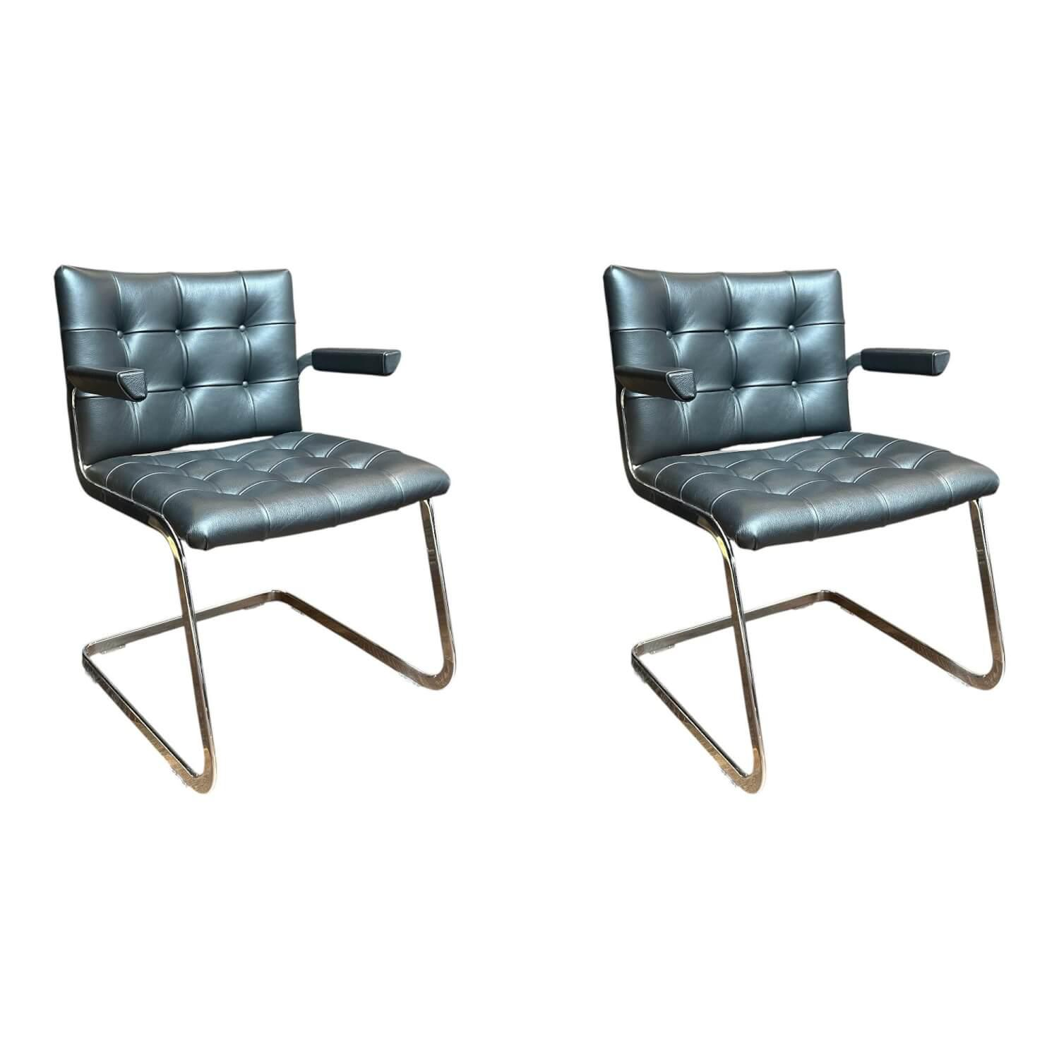 De Sede - 2er Set Stuhl RH 0305 02 Leder 24 Select 11 Black Gestell Stahl Flachrohr Hochglanz Verchromt - 1