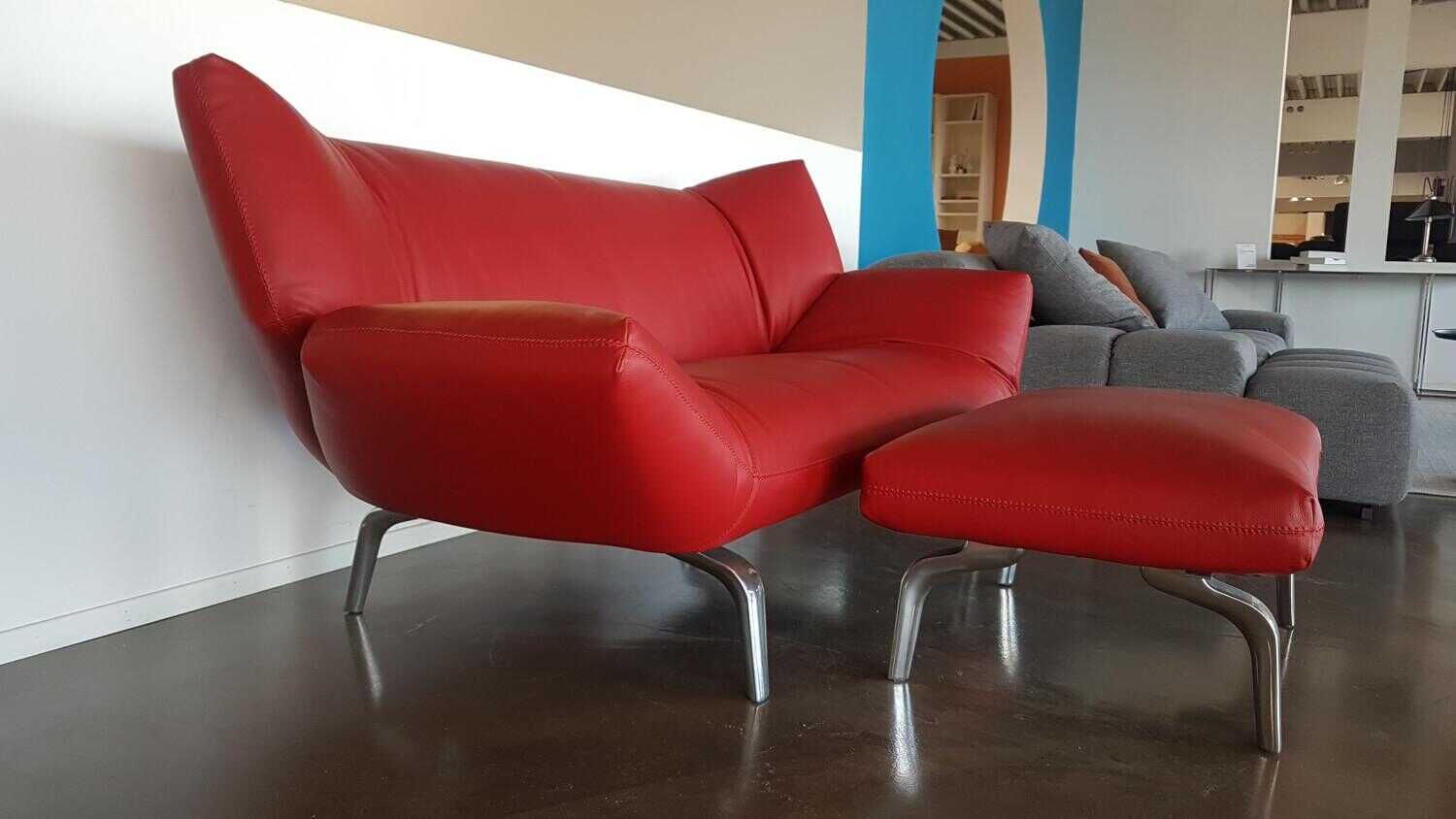 Leolux - Sofa Devon 2,5-Sitzer Leder Ceras 6600 Siam Rot mit Hocker - 4