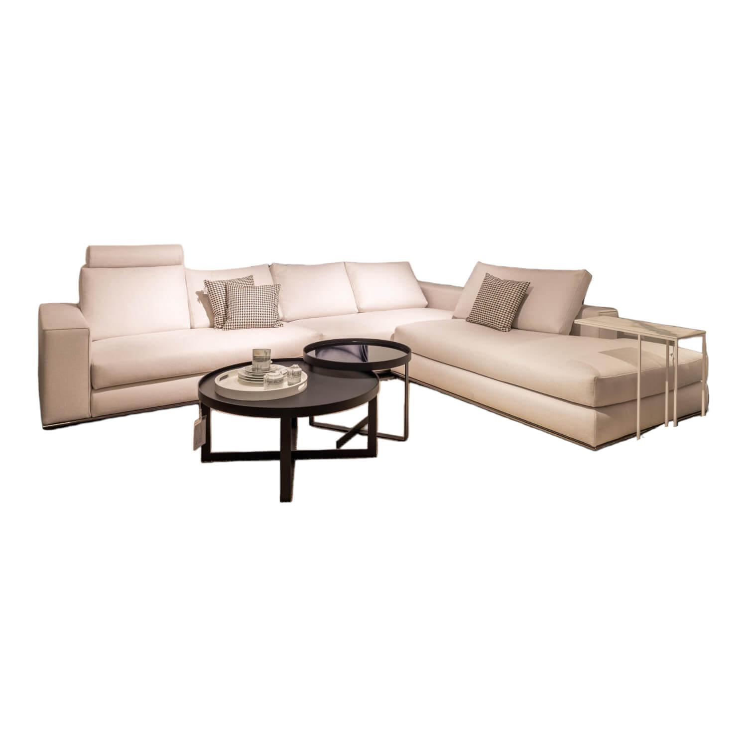 Minotti - Höhe, Sitzhöhe / Sofa Hamilton Stoff Double 01 Bianco Basis Nickel Schwarz - 1