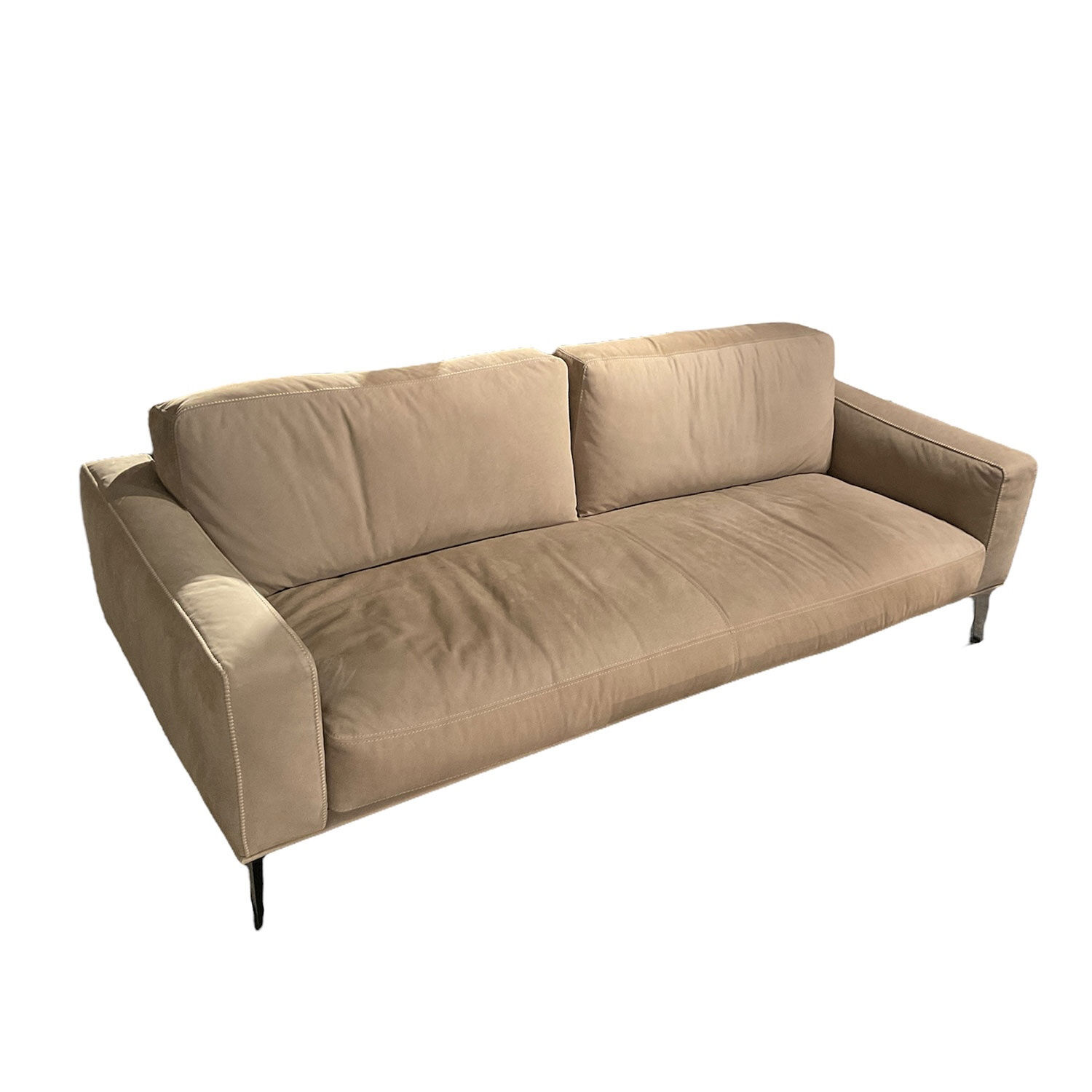 Cierre - Sofa Aida Leder 5 Natural Velour 97 Seppia Beige Metallfüße Schwarz Verchromt - 1