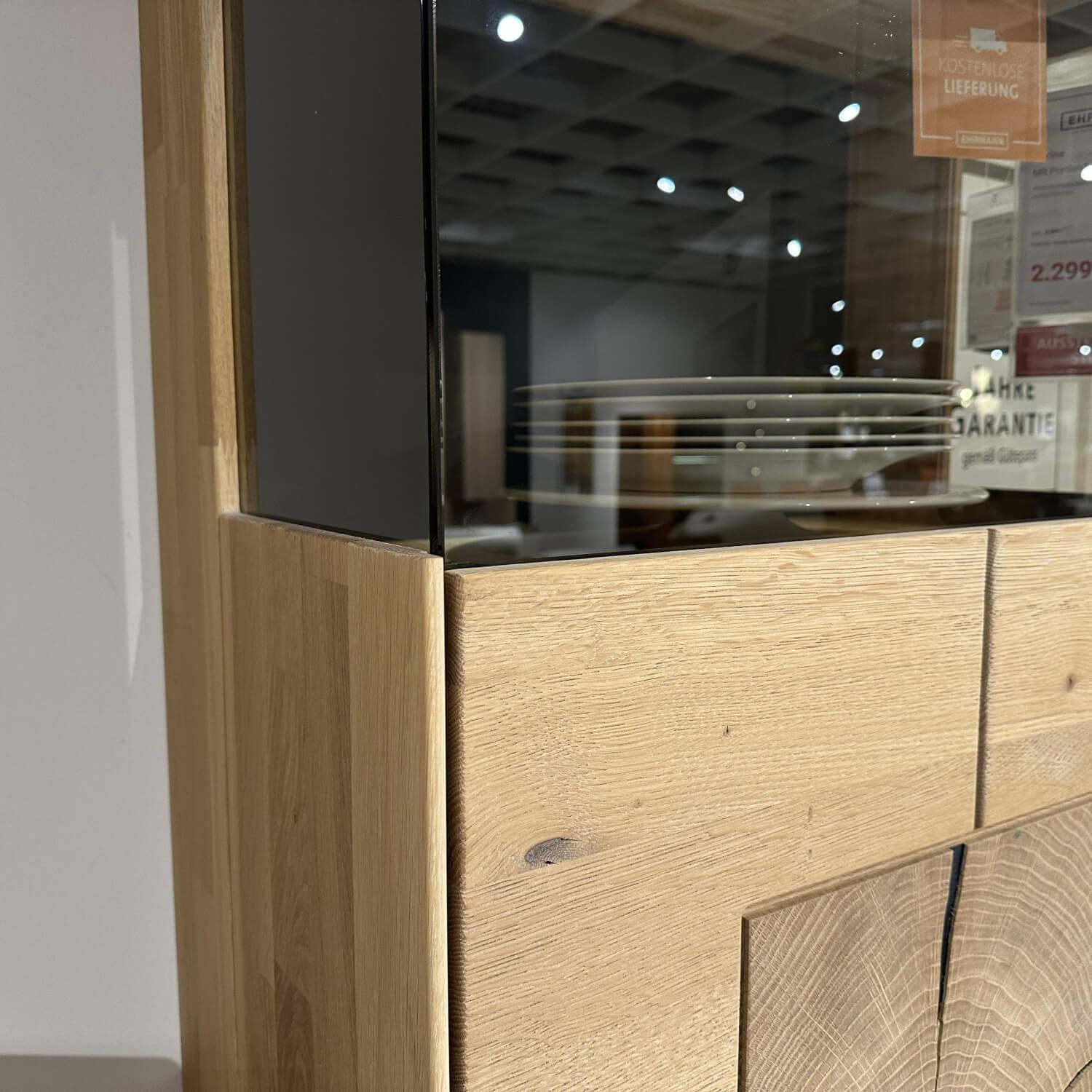 Musterring - Vitrine Portland Holz Wildeiche Massiv Weißgeölt Glas Anthrazit Satin Mit Beleuchtung Anschlag Rechts - 3