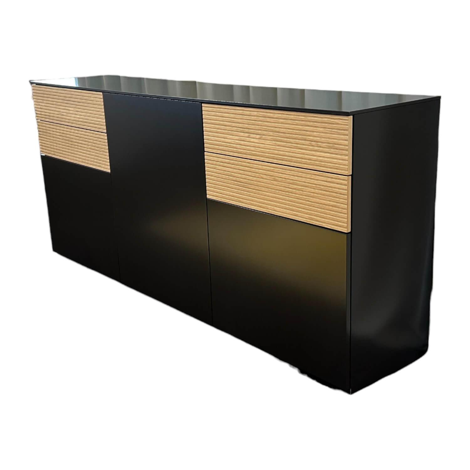 Sudbrock - Sideboard Cubo Lack Onygrau Schublade Wildeiche Mit Pushpull Front Rillenoptik - 1