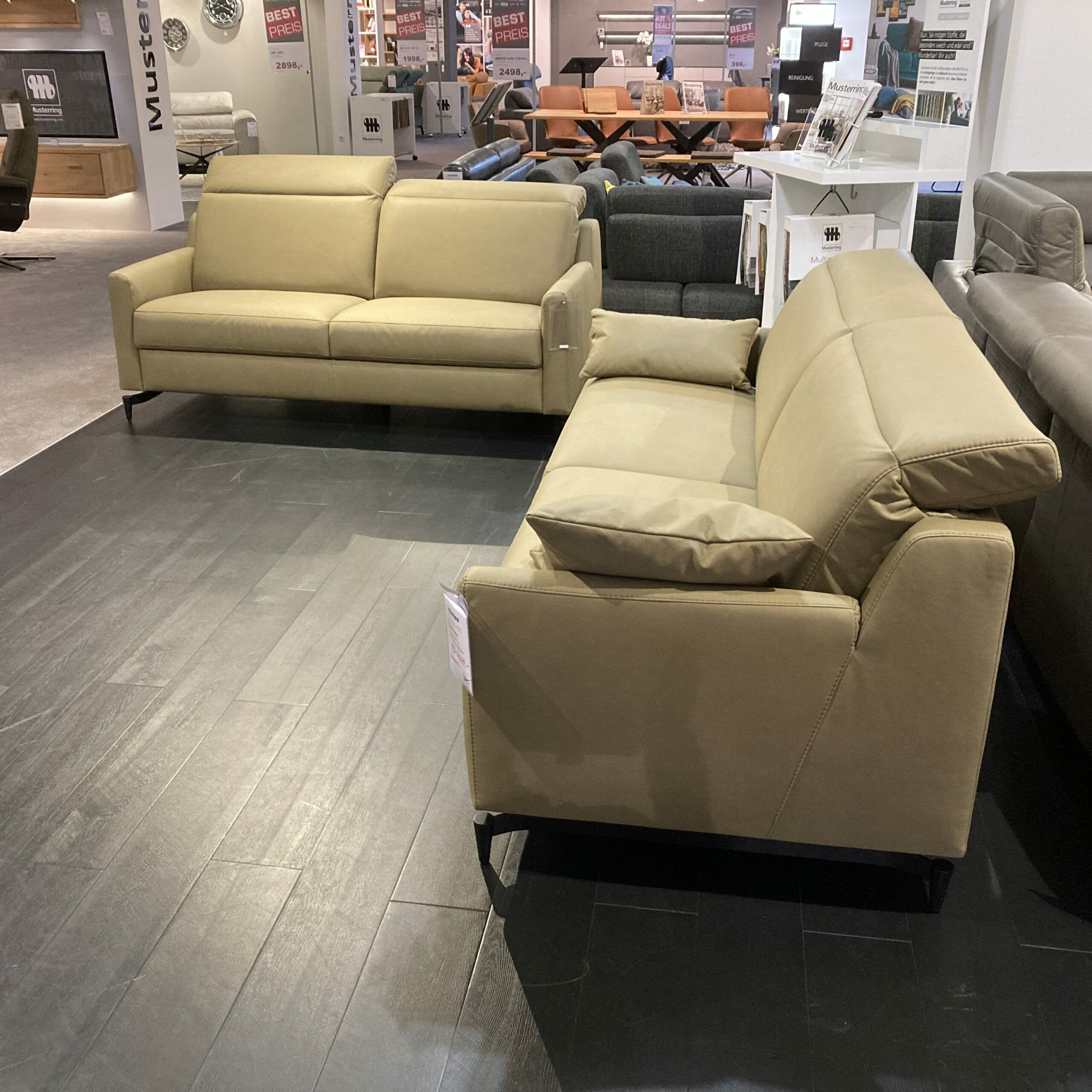 Musterring - Garnitur MR9120 Stoff Lario Olive Grün Füße Stahl Schwarz Matt 2 Sofas - 6