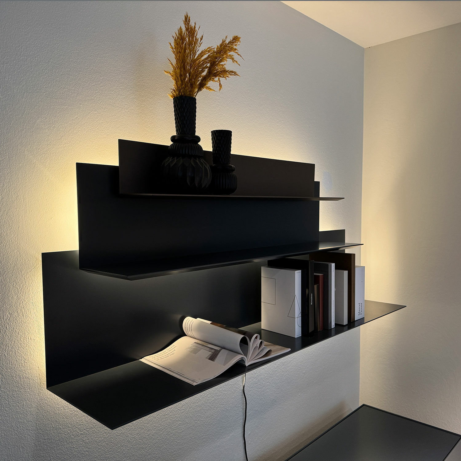 Interlübke - Regalkombination Lilu Mattlack M82 Atlantic Blau M10 Bronze Metallic Mit Beleuchtung  - 3