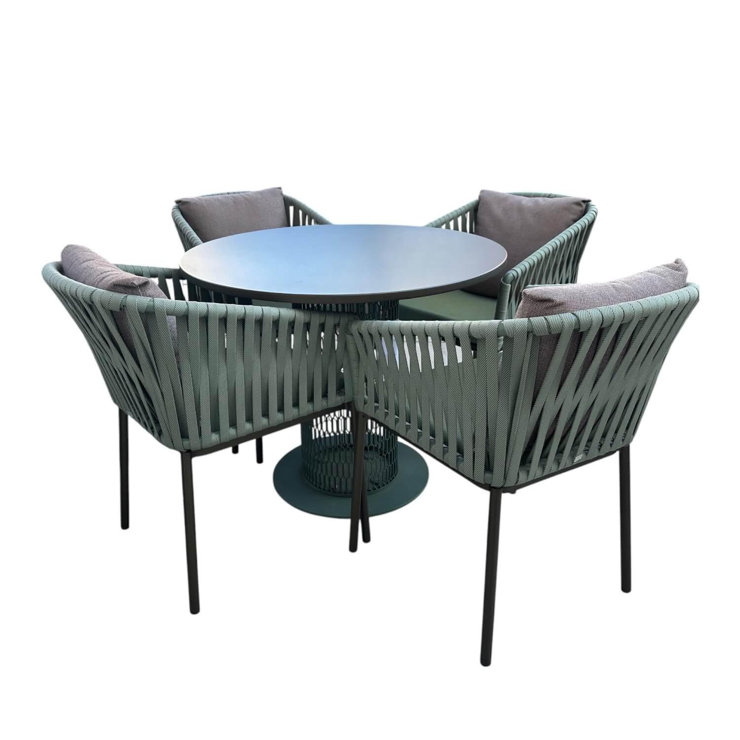 Kettal - Sitzgruppe Tisch Comedo Platte Aluminium Bronze Stuhl Bitta Bandgeflecht Bucket Rope Z21 Grün Gestell Aluminium Schwarz - 1