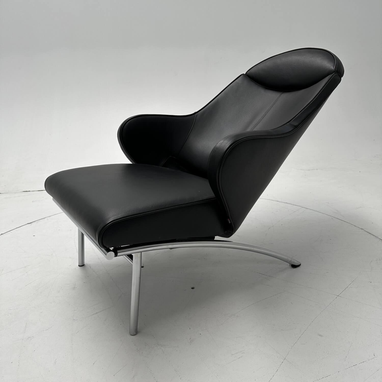 IP Design - Sessel Rocky Bezug Leder Galaxy Schwarz Untergestell Rundrohr Chrom Glanz Mit Ausziehbarer Fuß- Und Beinauflage - 4