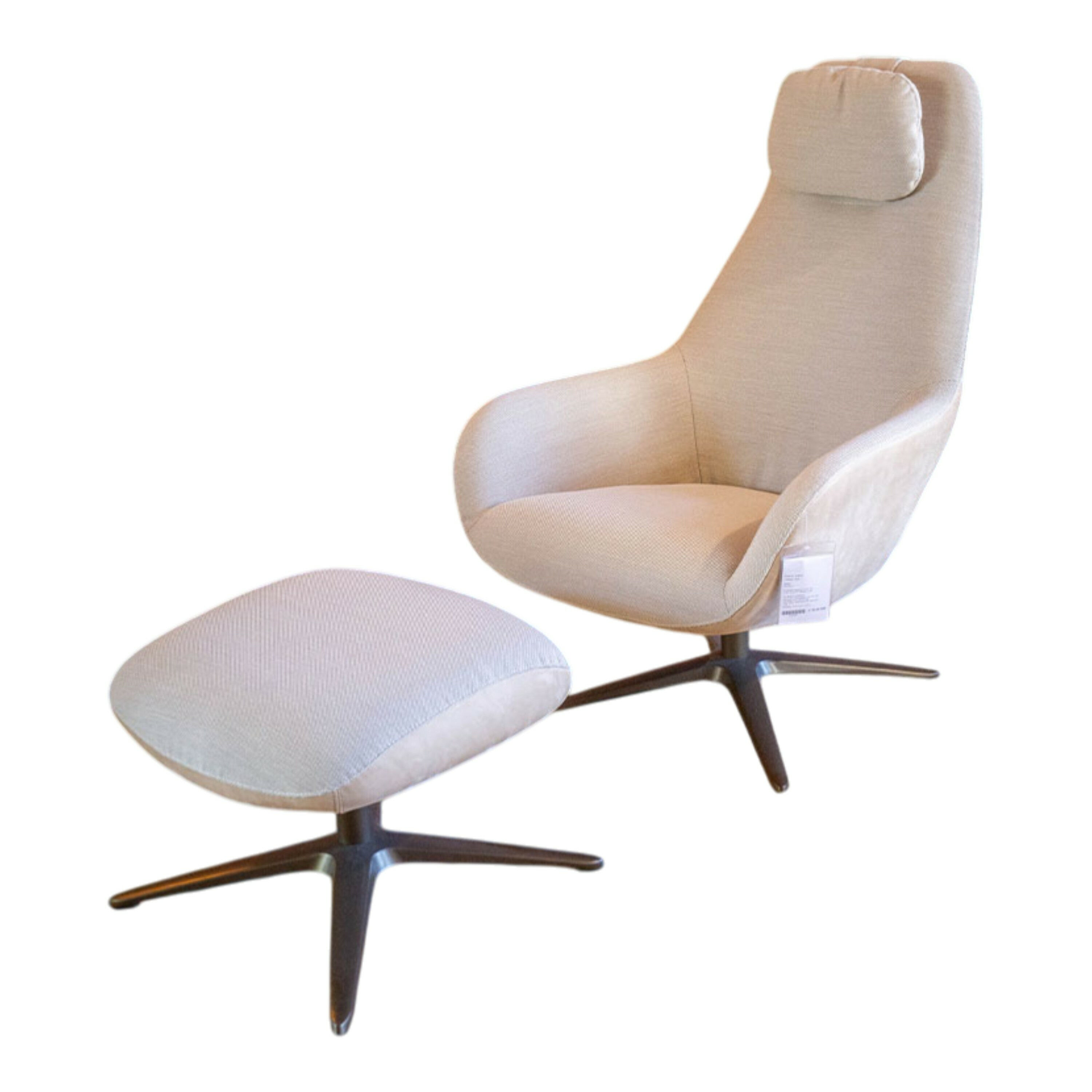 Pode - Sessel Spot Two Stoff Steelcut Trio 213 Beige Außen Leder Beige Gestell Metall Epoxy Taupe mit Hocker - 1