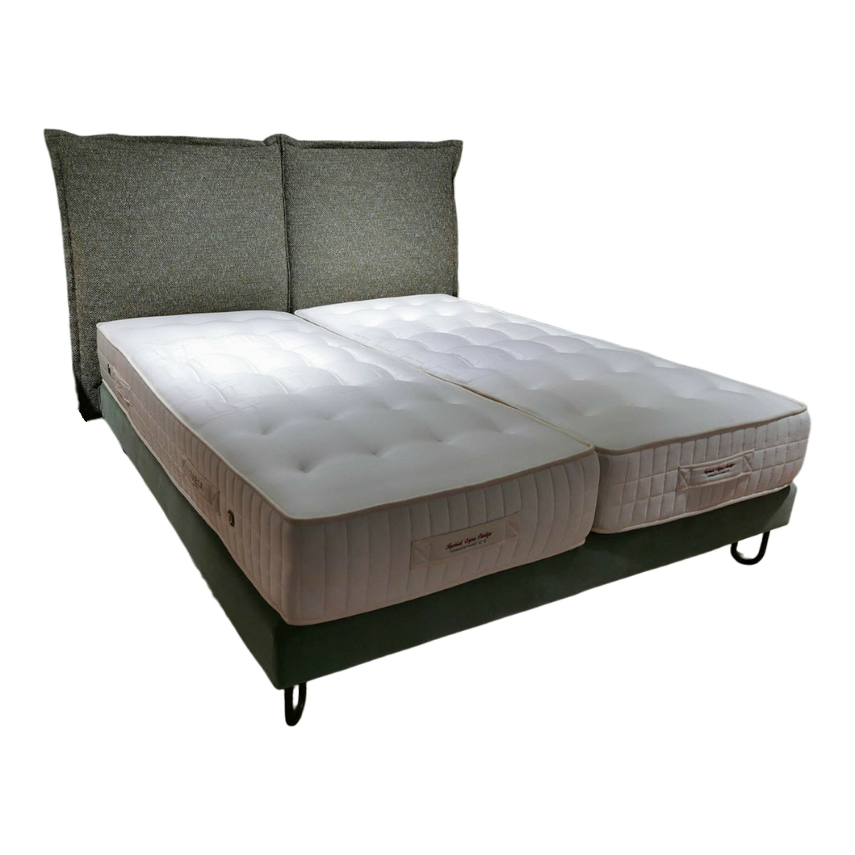 Treca Interiors - Boxspringbett Angele Neo Stoff Tilda Emeraude Grün Fuß Altbronze mit 2 Matratzen - 1