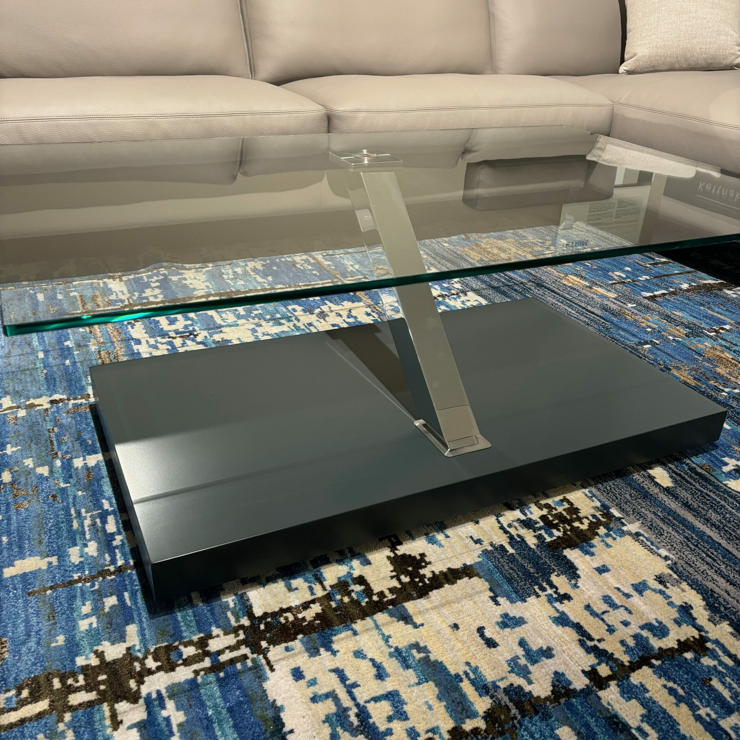 Ronald Schmitt Design - Couchtisch Luxus Platte Floatglas Klar Säule Verchromt Fuß Edelstahl Anthrazit  - 2