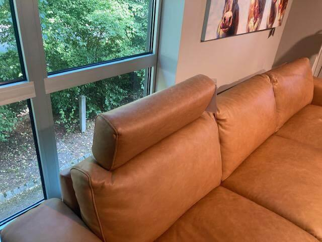 Natura - Ecksofa Balok Leder L30 Retro Cognac Braun Gestell Massivholz Füße Kunststoff Schwarz - 3