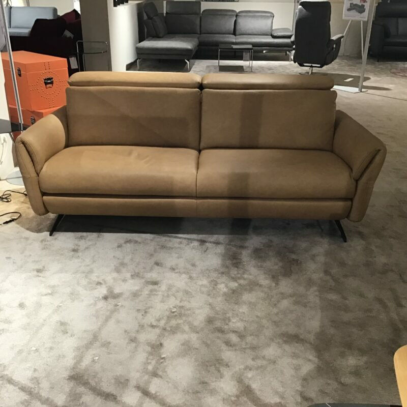 Steinpol - Sofa Penzin Leder Evita Honey Braun Gestell Metall  Schwarz Matt  Mit Kopfteilverstellung  - 3