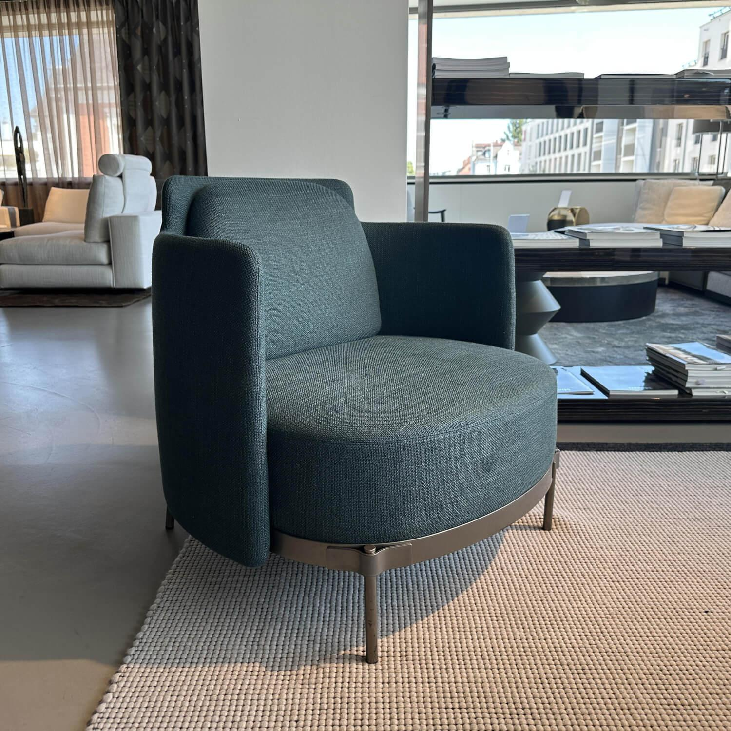 Minotti - Sessel Tape Stoff H Shibuya 16 Ottanio Grün Blau Gestell Metall Bronzefarbig Lackiert - 7