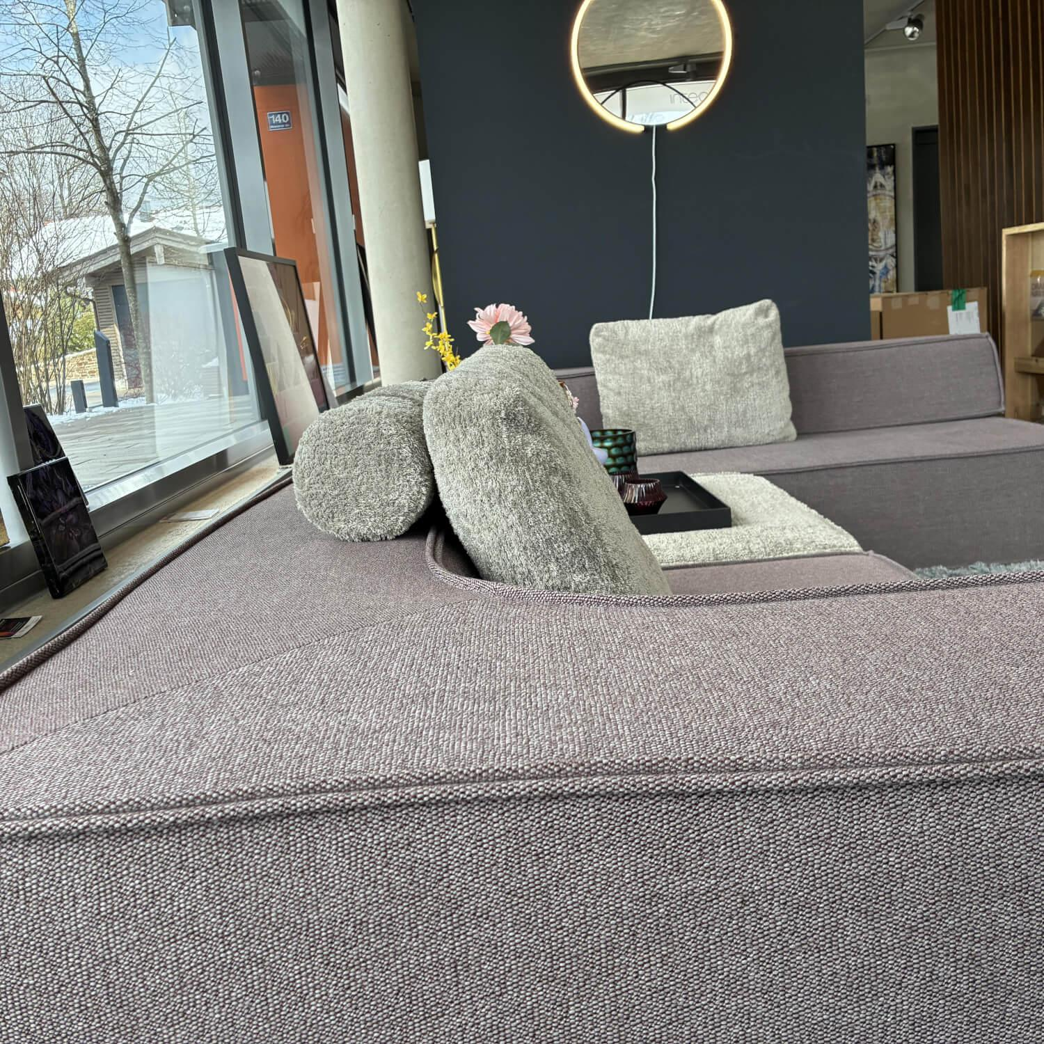 COR - Ecksofa Trio Stoff 9120 Marone Violett Und 9047 Greige Grau Beige - 9