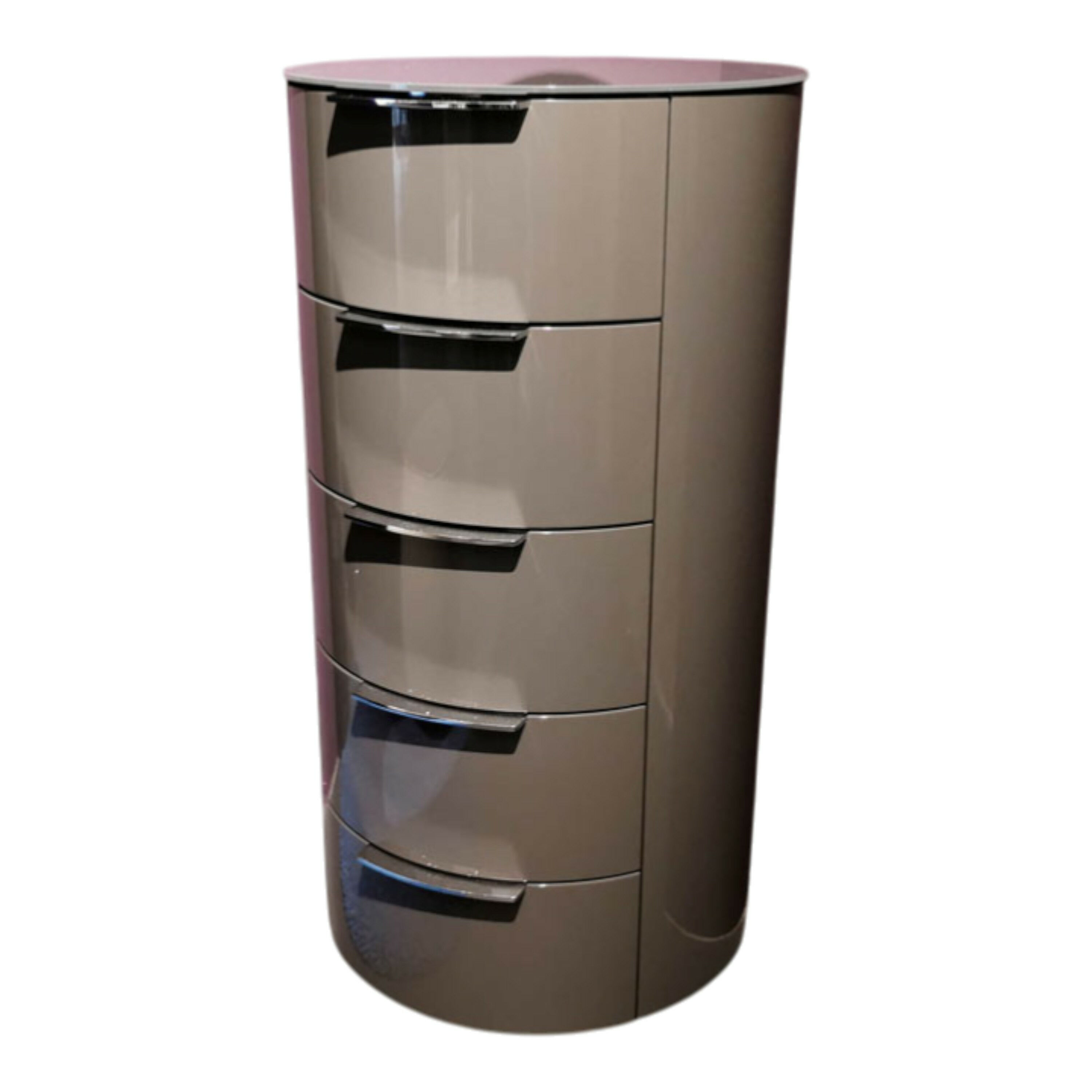 Schönbuch - Rundkommode Conga Lack Hochglanz Granitgrau Abdeckplatte Glas Granit - 1