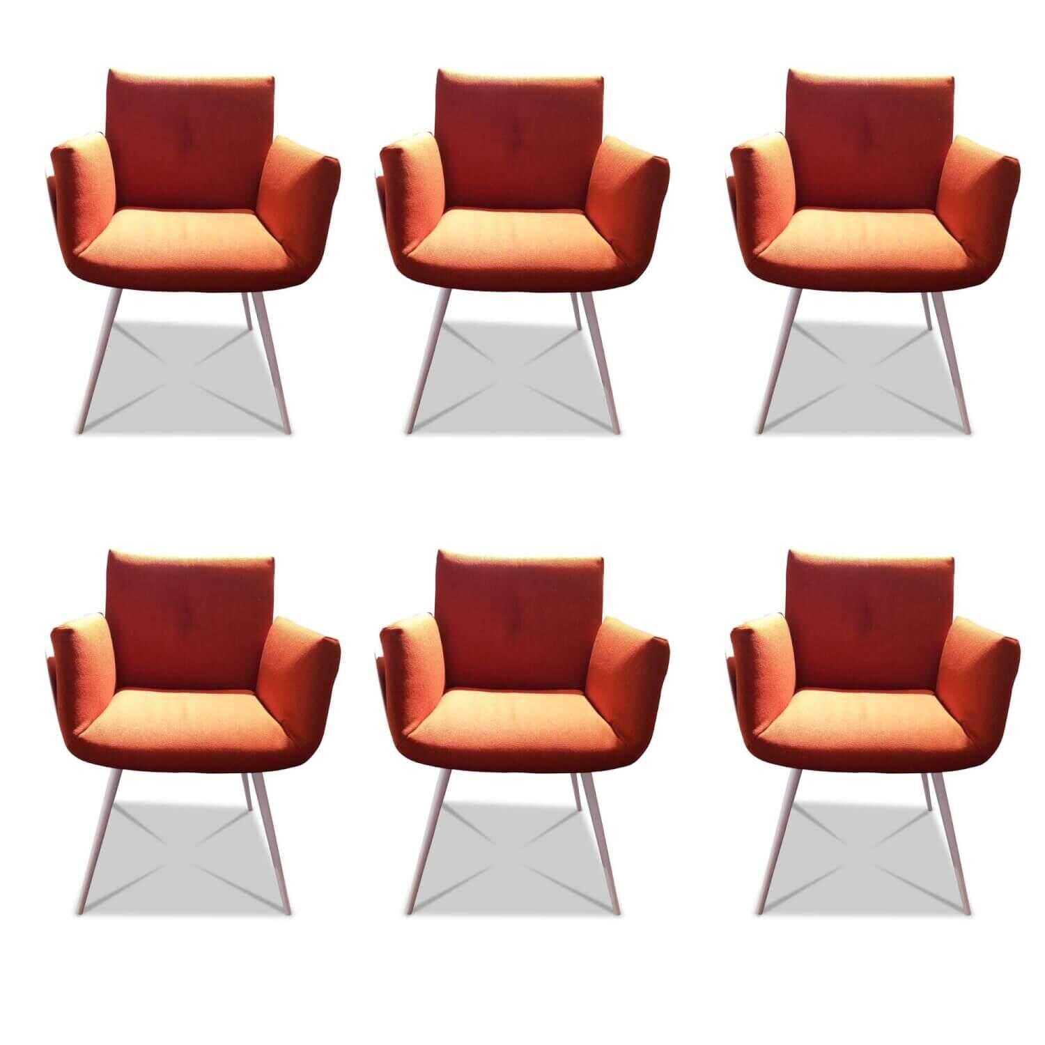 6er-Set Stuhl Alvo Stoff Coral Orange Füße Weiß Lackiert