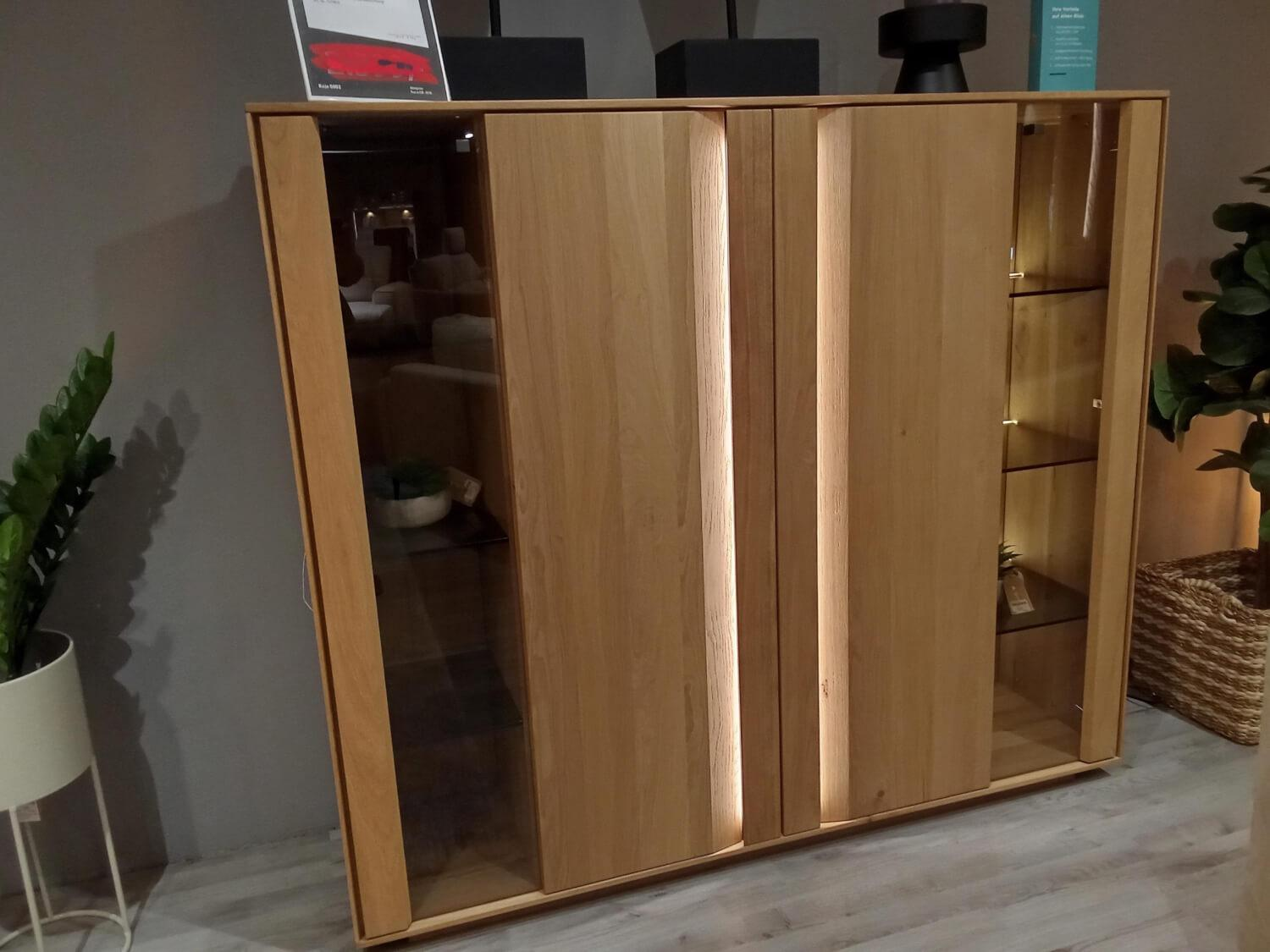 Contur - Highboard Due Viso Wildecihe Roheffekt Massiv Geölt Mit Glastüren Inklusive LED Beleuchtung - 3