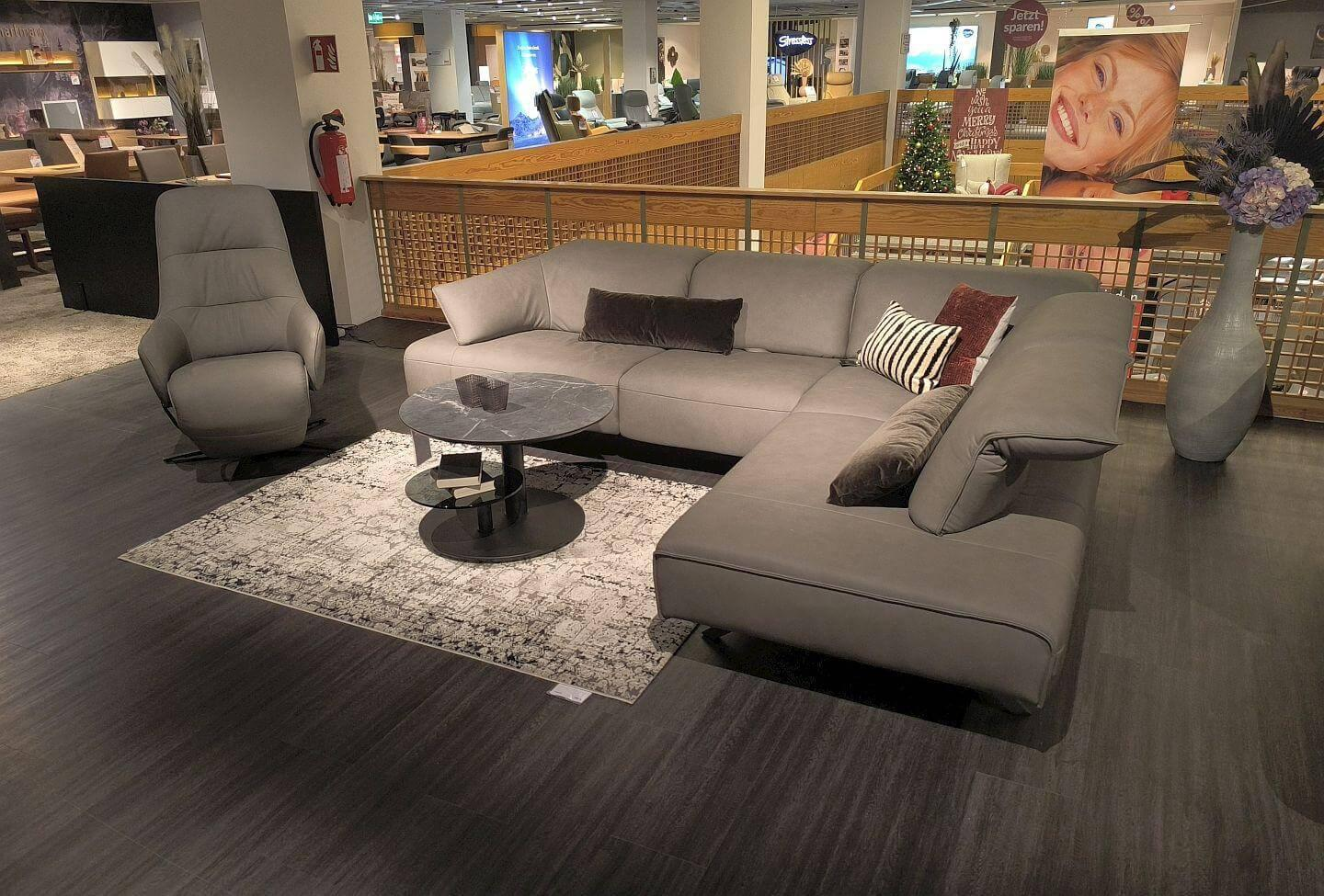 himolla - Polstergruppe Signa Leder Leonessa Artic 27 Grau Braun Füße Metall Schwarz - 5