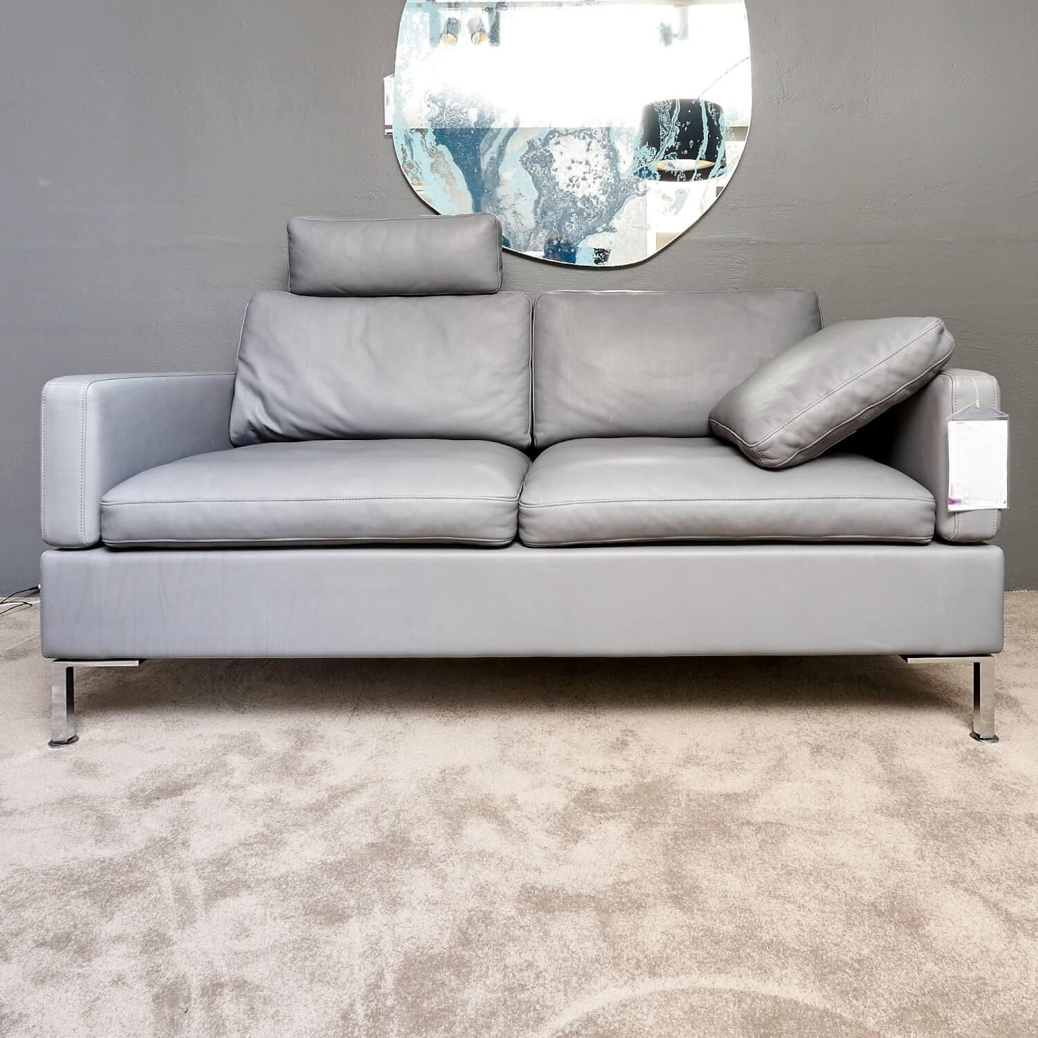 Brühl - Sofa Alba System M Leder 5707 Pearl 0095 Grau Winkelfuß Verchromt Mit Kopfstütze - 7