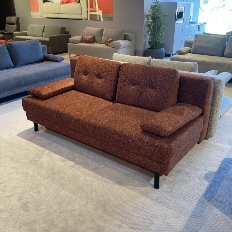 Restyl - Querschläfer Battia Stoff Terra Rot Braun Metallfüße Schwarz Lackiert Mit Bettkasten - 2