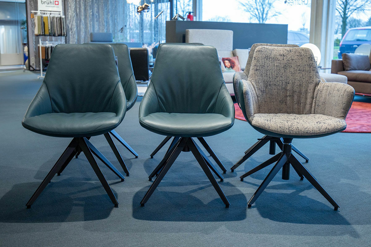 Bert Plantagie - 6er-Set Stuhlgruppe Maple Außen Leder Elba Whale Petrol Innen Stoff Grau - 2