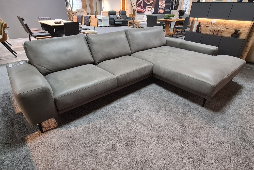 Natura - Ecksofa Redington Leder Montana Grau Füße Metall Schwarz - 2