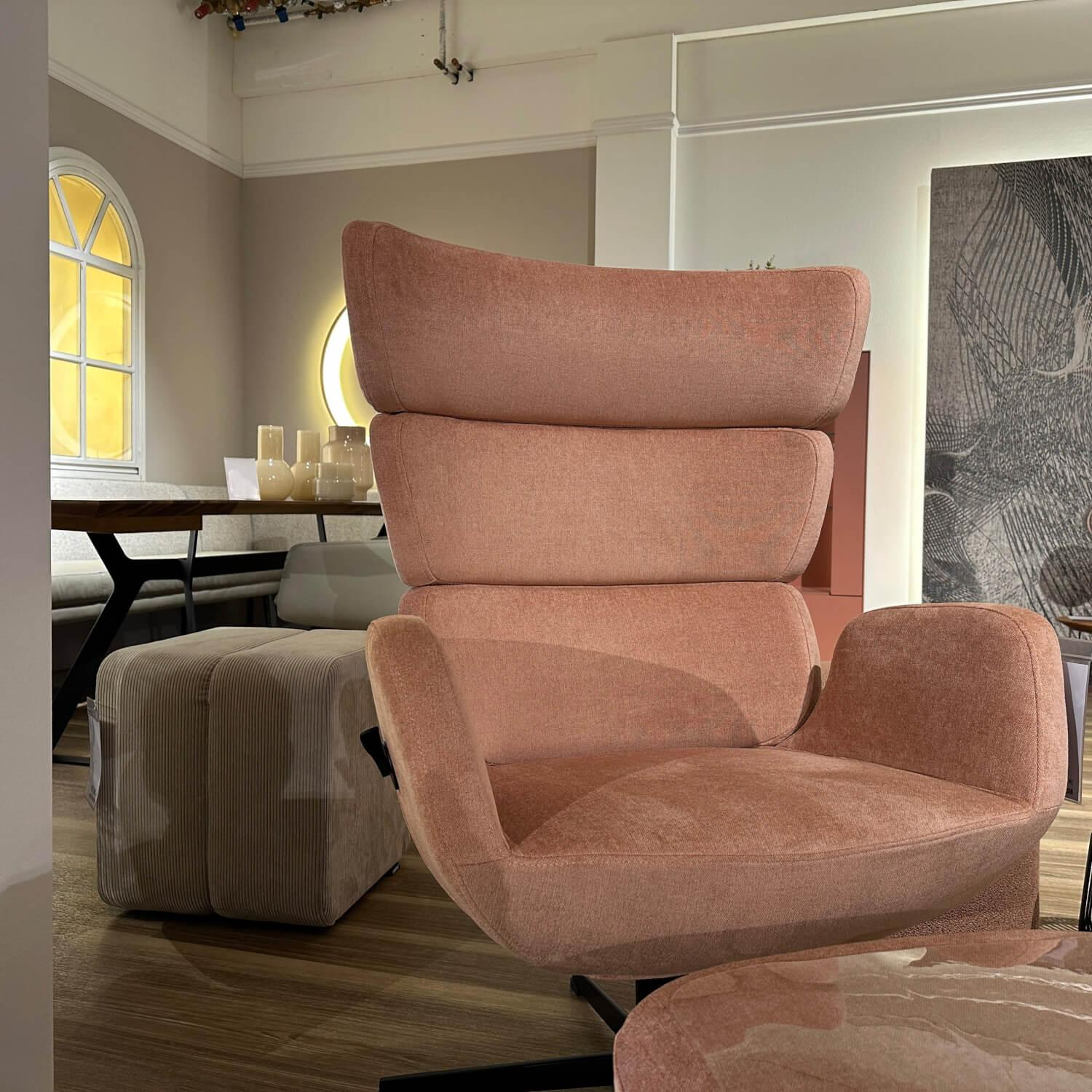 Conform - Sessel Turtle Stoff Velvety 1456 32 Peach Rosa Drehgestell Schwarz Lackiert Mit Hocker Und Verstellbarer Lehne - 2