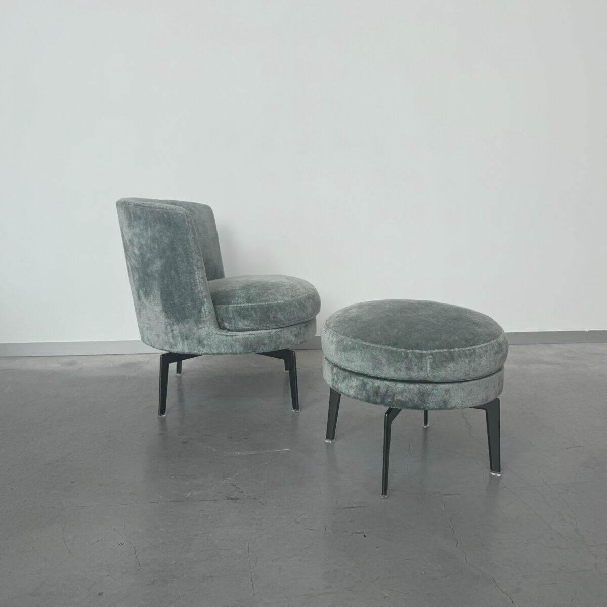 Flexform - Sessel Fauteuil Feel Good Stoff Endo blau Drehbar Inkl. Hocker - 6