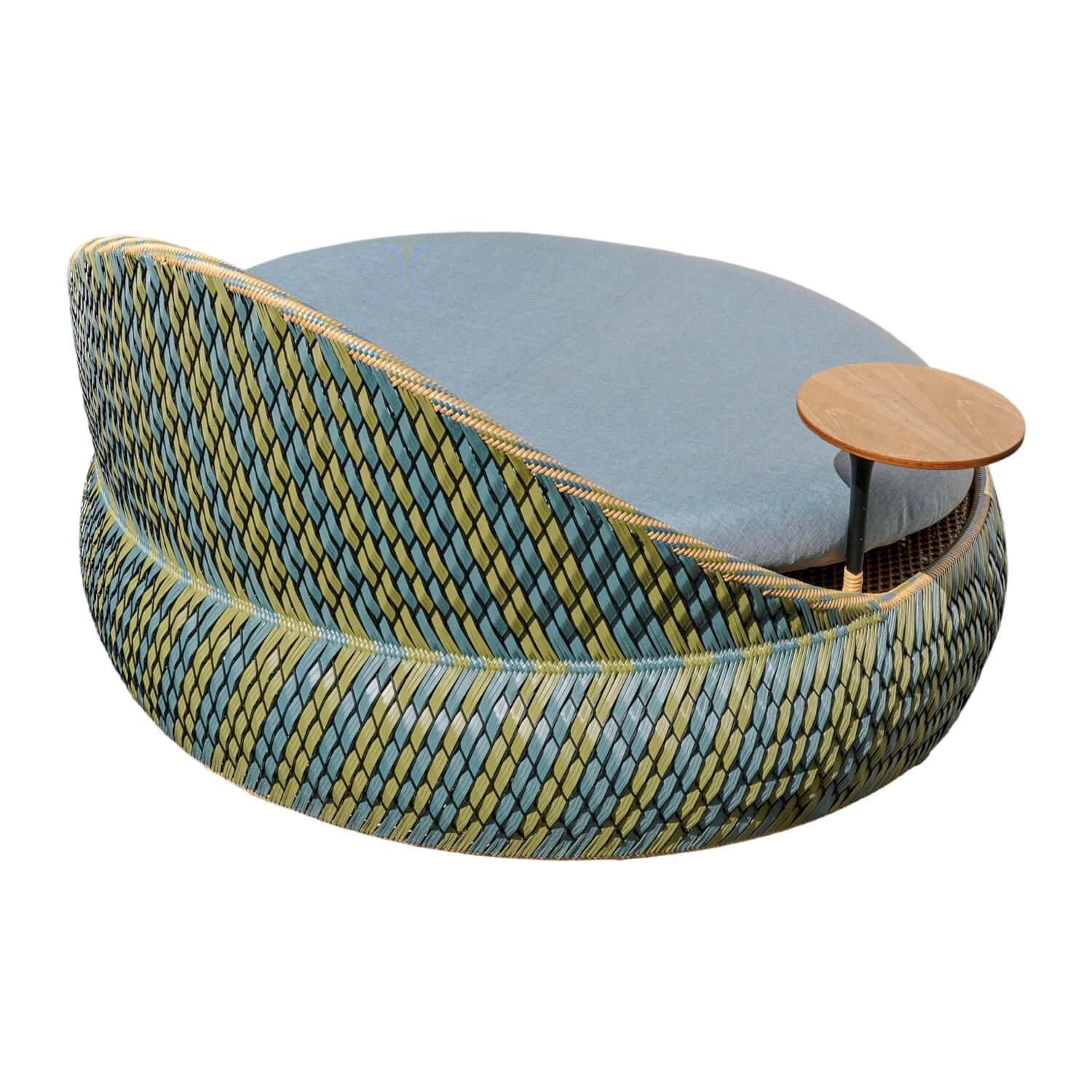 DEDON - Sofainsel / Daybed Dala Bezug Stoff Twist Dark Turquoise Geflecht Dedon-Faser Ubud - 1