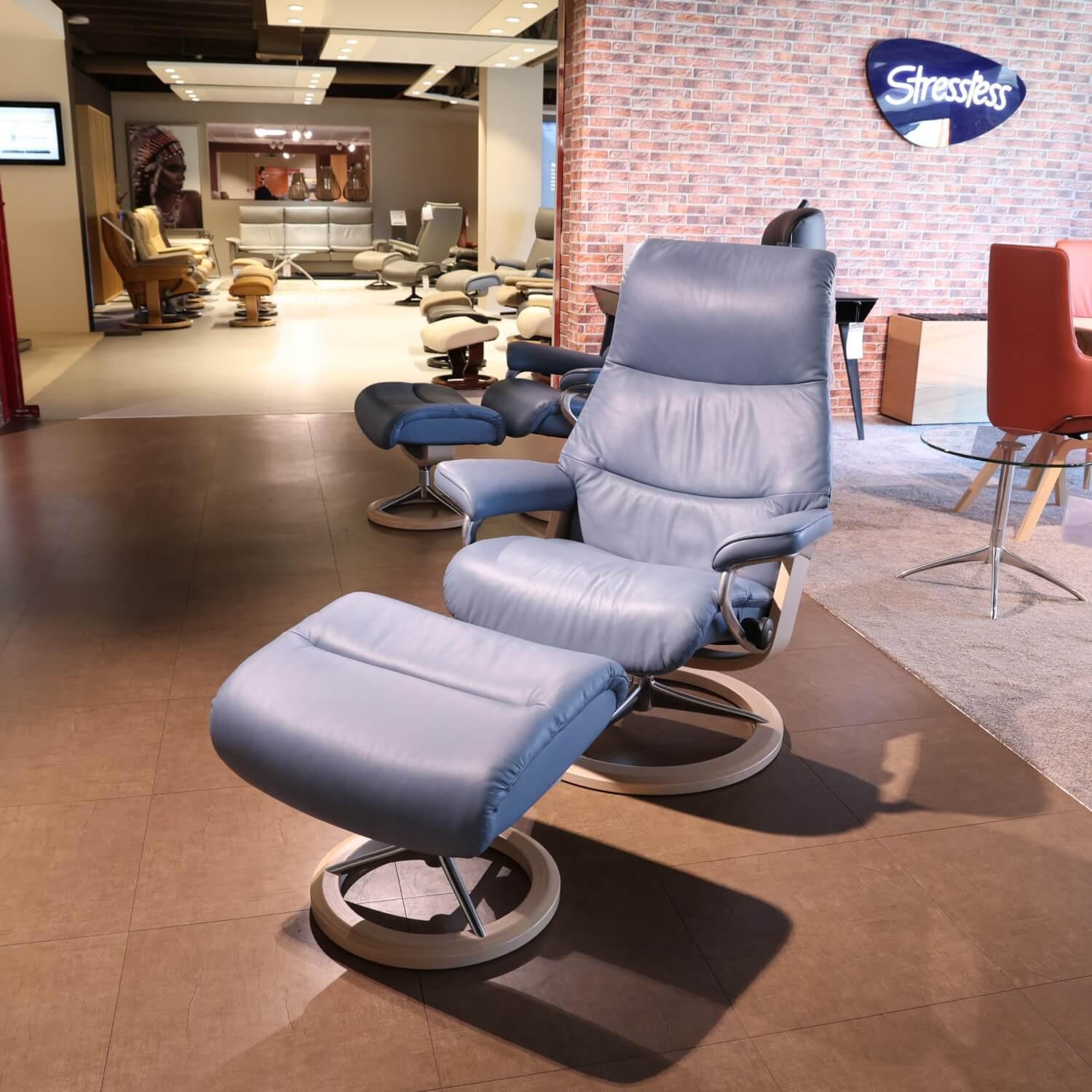 Stressless - Relaxsessel Mit Hocker View S Leder Paloma 094 Sparrow Blue Blau Gestell Signature Holz Whitewash - 8