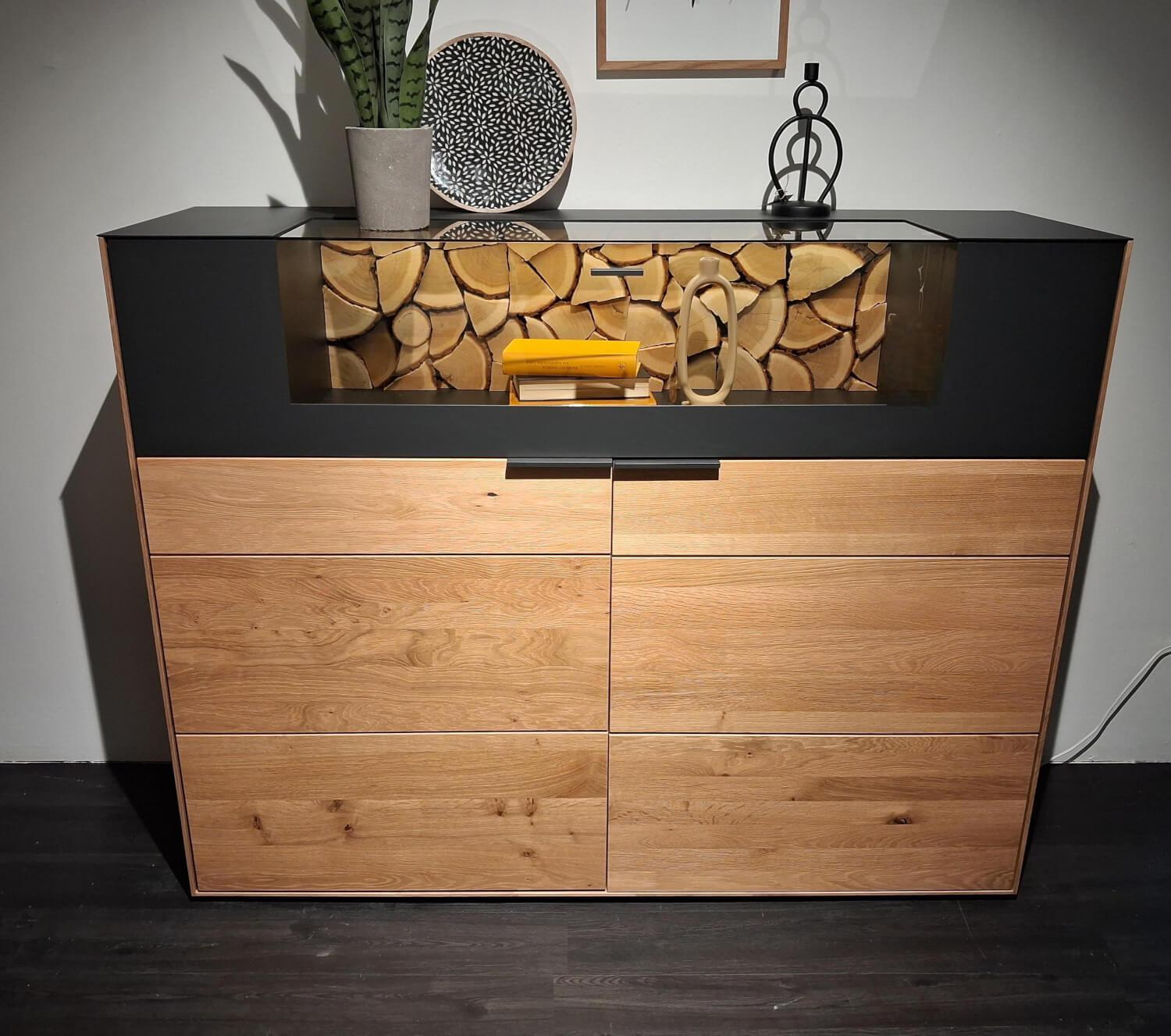 Wöstmann - Highboard WM 2140 Wildeiche Massiv Soft Gebürstet Metallteile Carbonfarbig Strukturgepulvert Anthrazit - 3