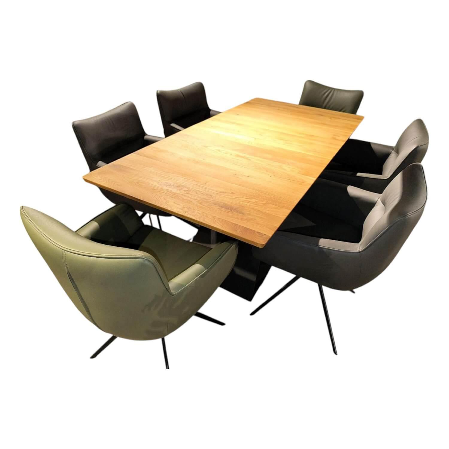 MCA - Essgruppe Paritta Limone 2 Stühle Leder Anthrazit Und Olive Grün Tisch Balkeneiche Massiv Gestell Metall Schwarz - 1
