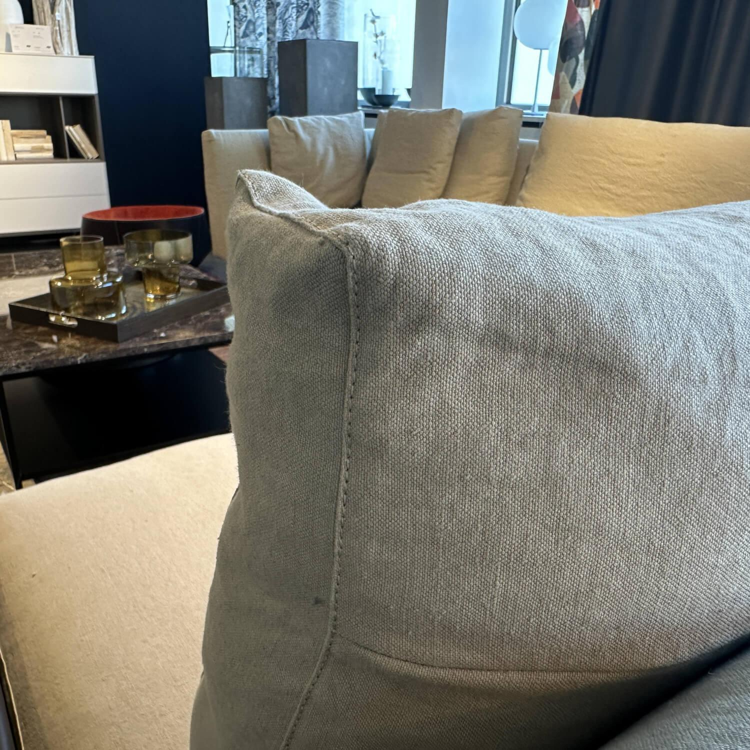 Walter Knoll - Ecksofa Grand Suite Stoff Lino 7706 Pearl Grau Beige Ablage Leder Saddle Coffee Braun - 4