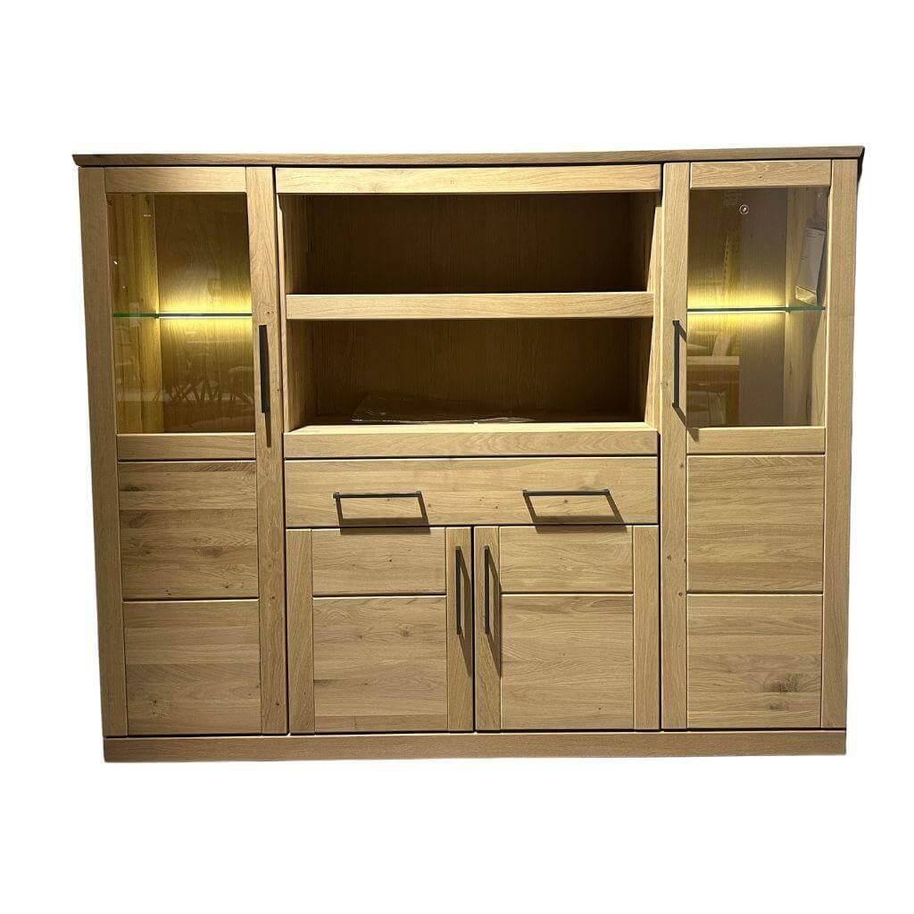 Garthaus - Highboard Genf Wildeiche Massiv Bianco Griffe Rohstahl Mit Beleuchtung - 1
