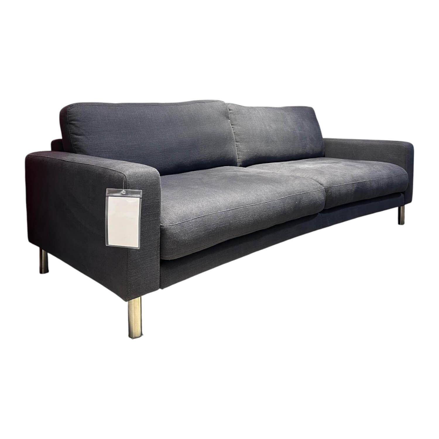 Wagner Living - Sofa Design Stoff 2 Dunkel Grau Blau Fuß Chrom Blau - 1