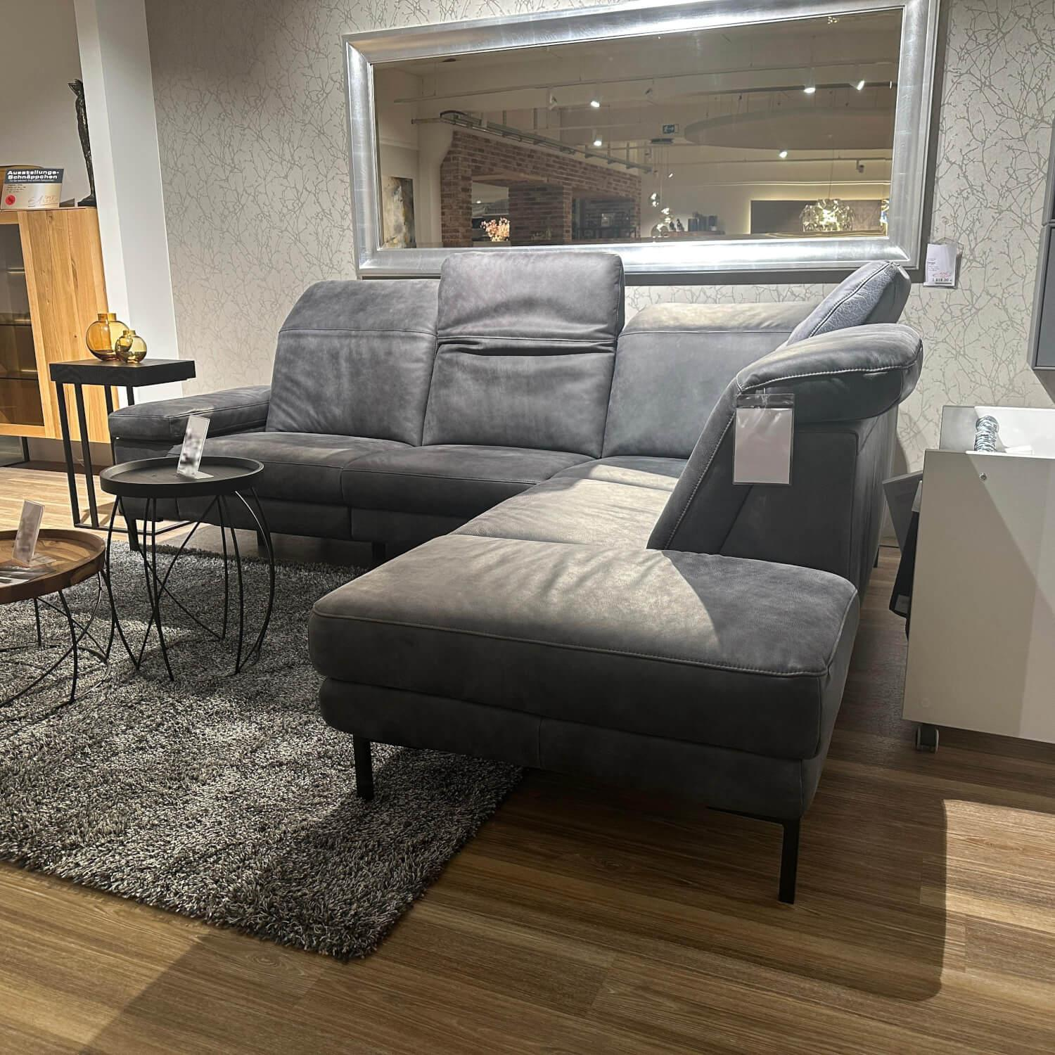 Paul Lindberg - Ecksofa Deno PL Leder W9 Schwarz Füße Metall Schwarz Mit Relaxmotor - 7