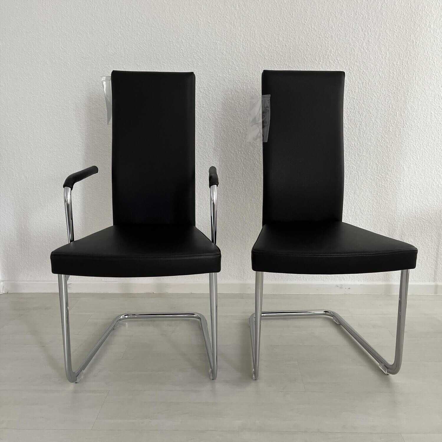 2er-Set Stühle D26-1p Und B25-1p Bezug Leder Schwarz Gestell Stahlrohr Verchromt