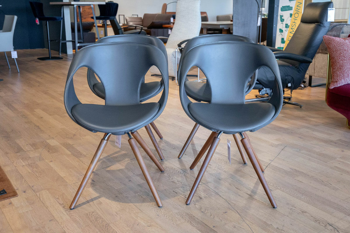 Tonon - 4er Set Stuhl Up Leder Soft 141 Anthrazit Drehgestell Amerikanischer Walnuss Und Chrom Glänzend - 3