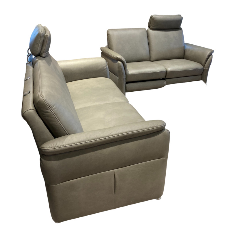 Steinpol - Garnitur Polsteria Pares Leder Levita Smoke Grau Füße Aluminium Poliert - 1