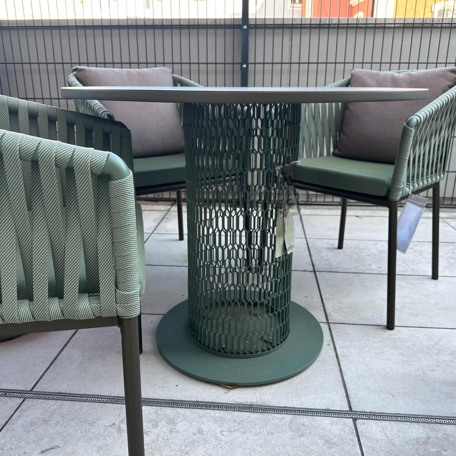 Kettal - Sitzgruppe Tisch Comedo Platte Aluminium Bronze Stuhl Bitta Bandgeflecht Bucket Rope Z21 Grün Gestell Aluminium Schwarz - 3