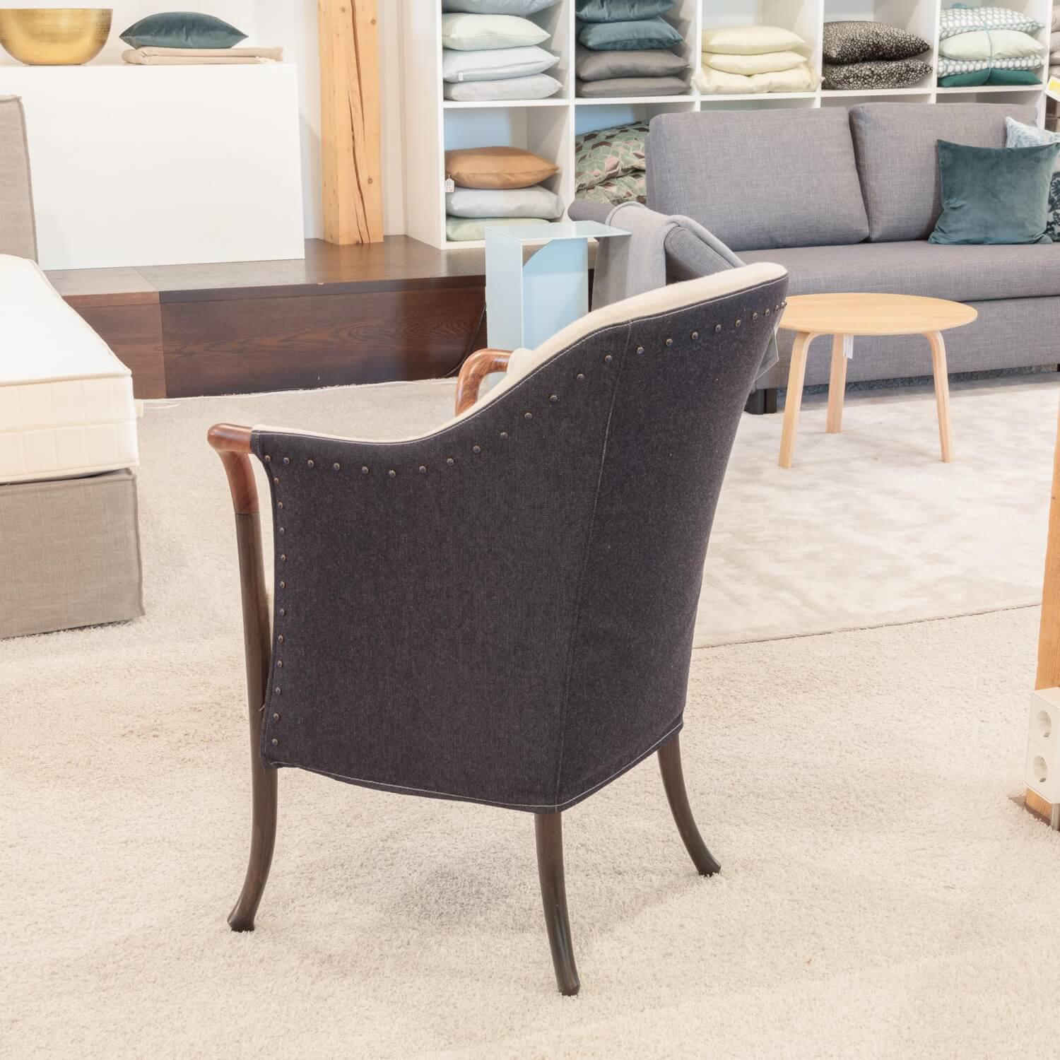 Giorgetti - Sessel Progetti 33220 Fashion Wolle Innen Kamet 2413 Weiß Außen Denim 100 Grau Gestell Matte Beizung Lack No 91 - 4