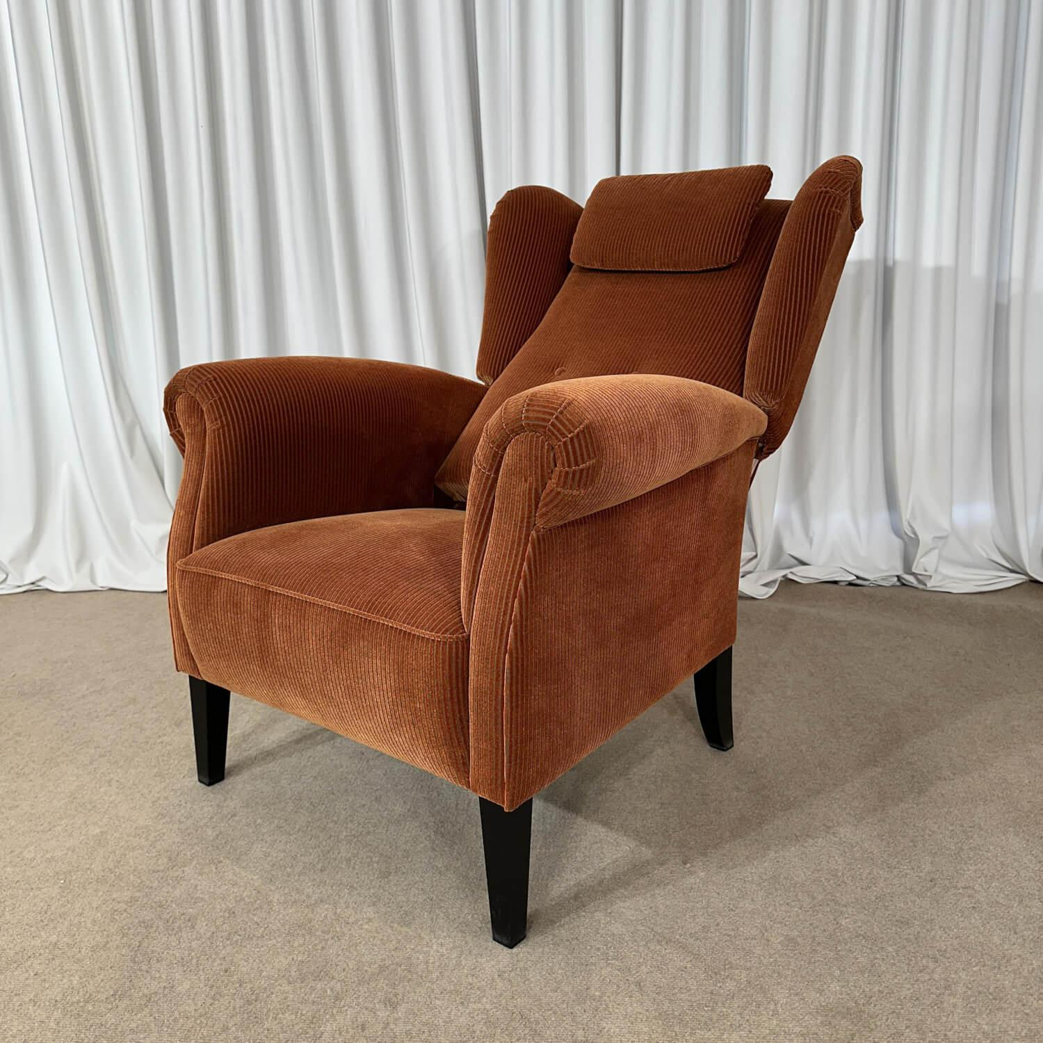 Puhlmann - Sessel Keitum Stoff Velour Coto 02 Orange Füße Schwarz Mit Verstellbarer Lehne Und Nackenkissen - 5