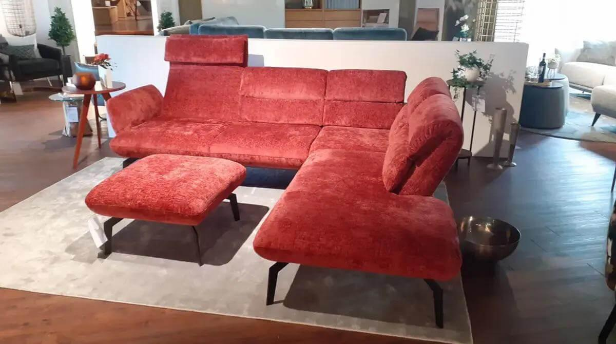 Comfort Republic - Ecksofa Valentina Stoff Fusion 36 Carmine Rot Gestell Metall Schwarz Inklusive Hocker - 3