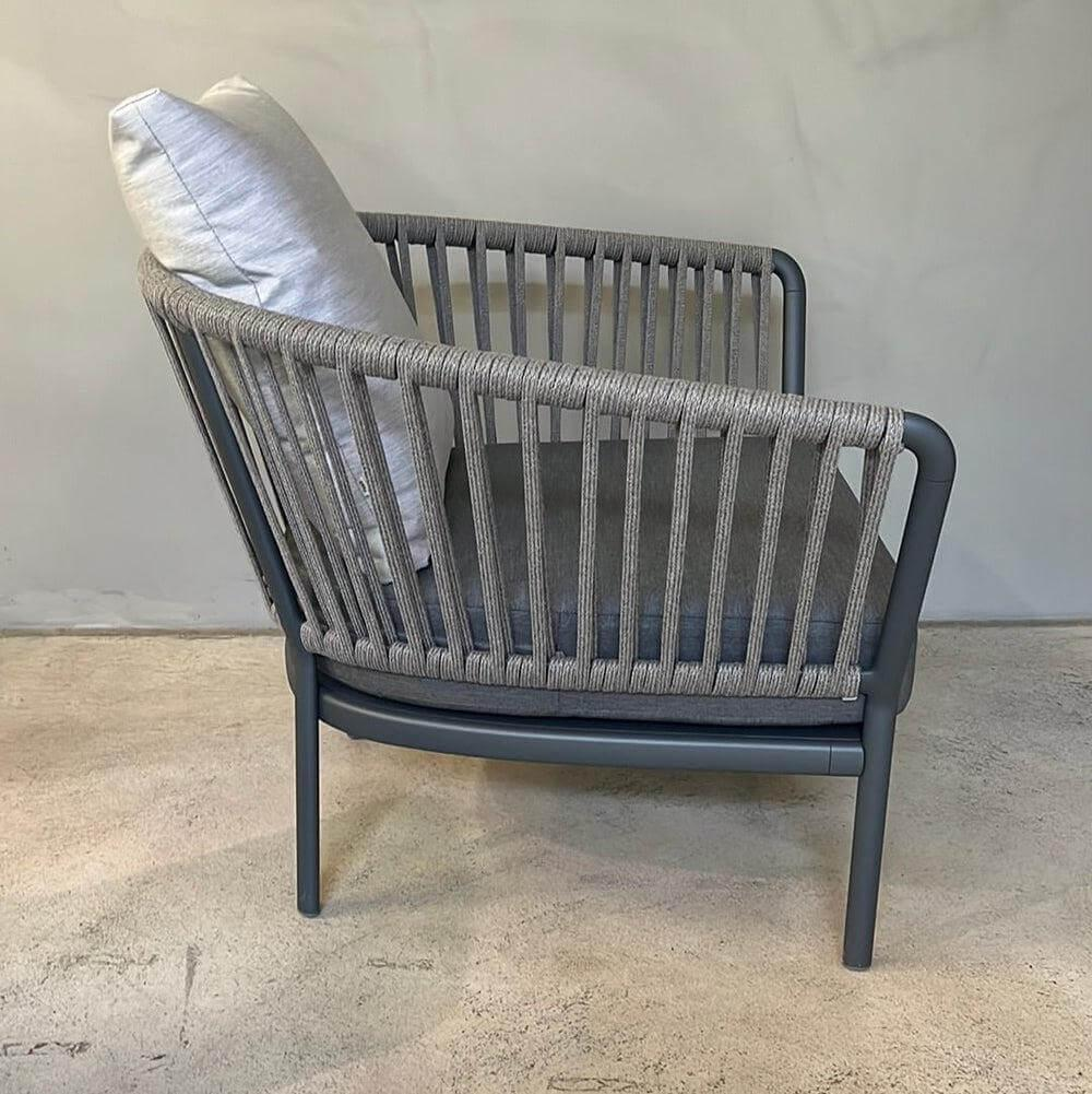 Fast - Outdoor Lounge Sessel Ria Rücken Seil Geflochten Braun Grau Gestell Aluminium Rock Liso Graph Grau Lackiert - 3