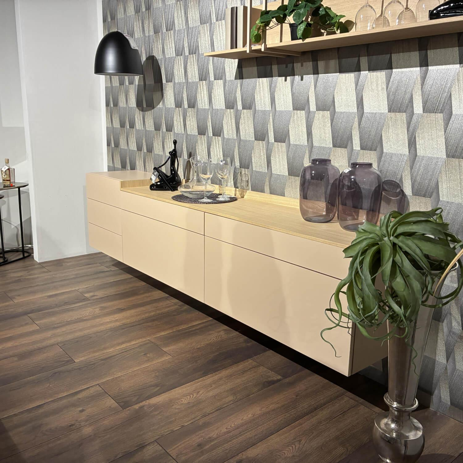 Contur - Wohnwand Venzone Lack Pesca Pfirsich Rosa Platte Eiche Furniert - 2