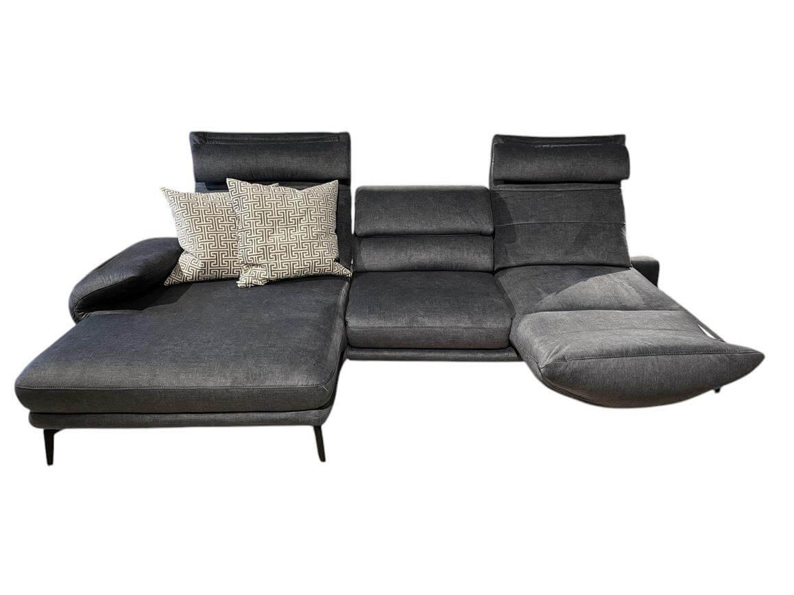 Hukla - Ecksofa VS-HU1158 Stoff Belief 20 Anthrazit Füße Metall Schwarz Mit Manueller Kopfpolsterverstellung - 1
