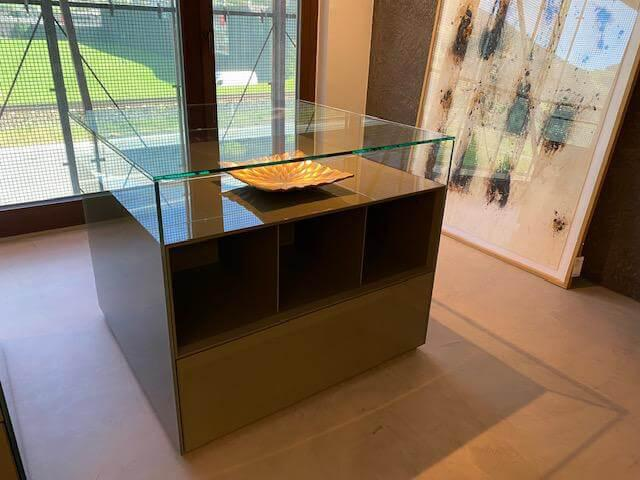 Rimadesio - Vitrine Dolmen Lack Verde Olivia Grau Grün Glas Transparent Innenausstattung Melamin Cuoio Braun - 5